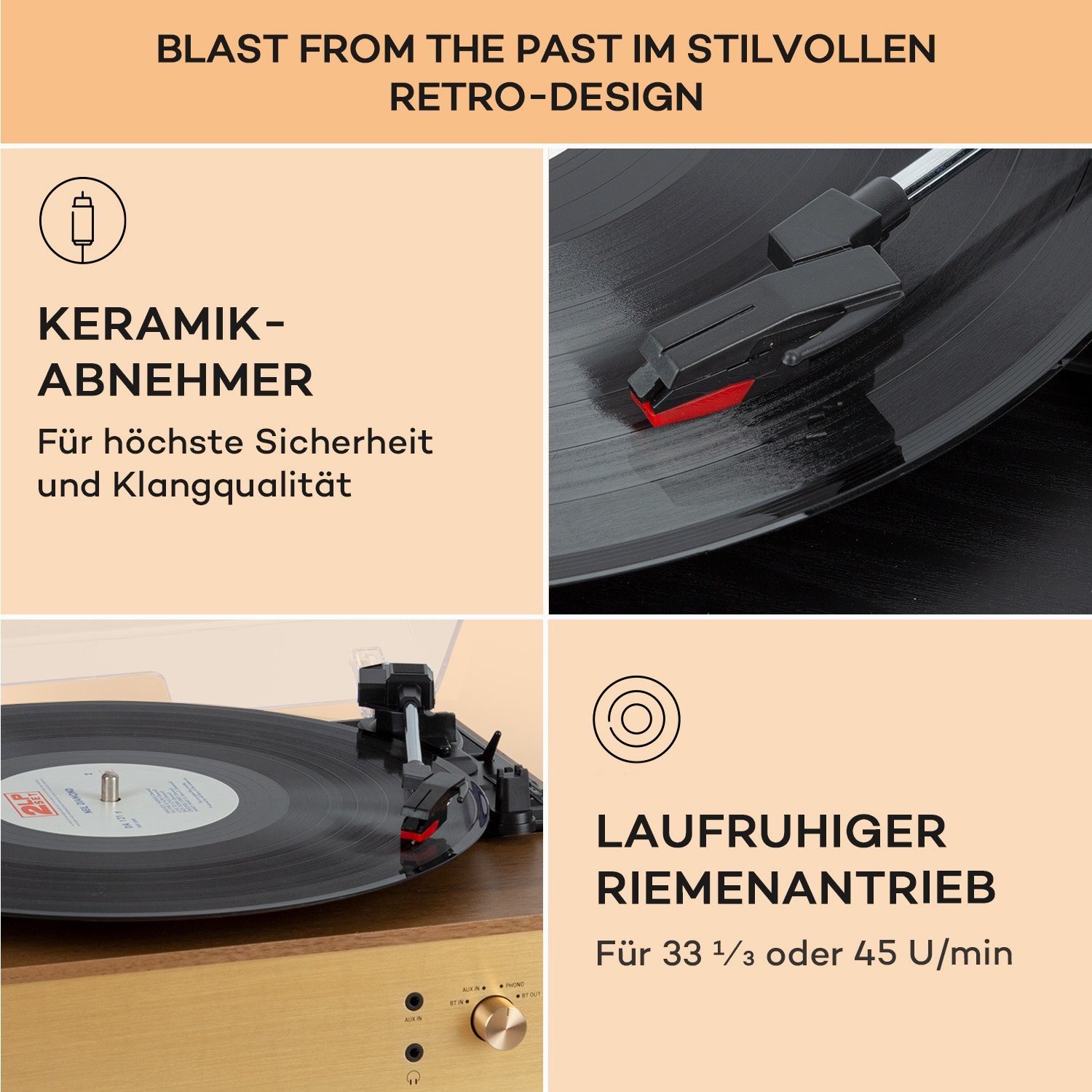 Plattenspieler TT (Riemenantrieb, Bluetooth) Play Auna Braun Berklee