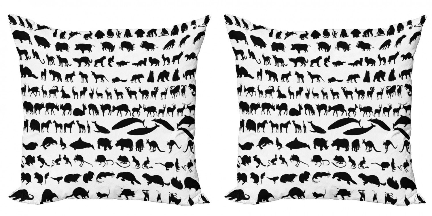 Digitaldruck, Doppelseitiger Accent Kissenbezüge (2 Habitat Zoo Tier-Silhouetten Abakuhaus Modern Stück),