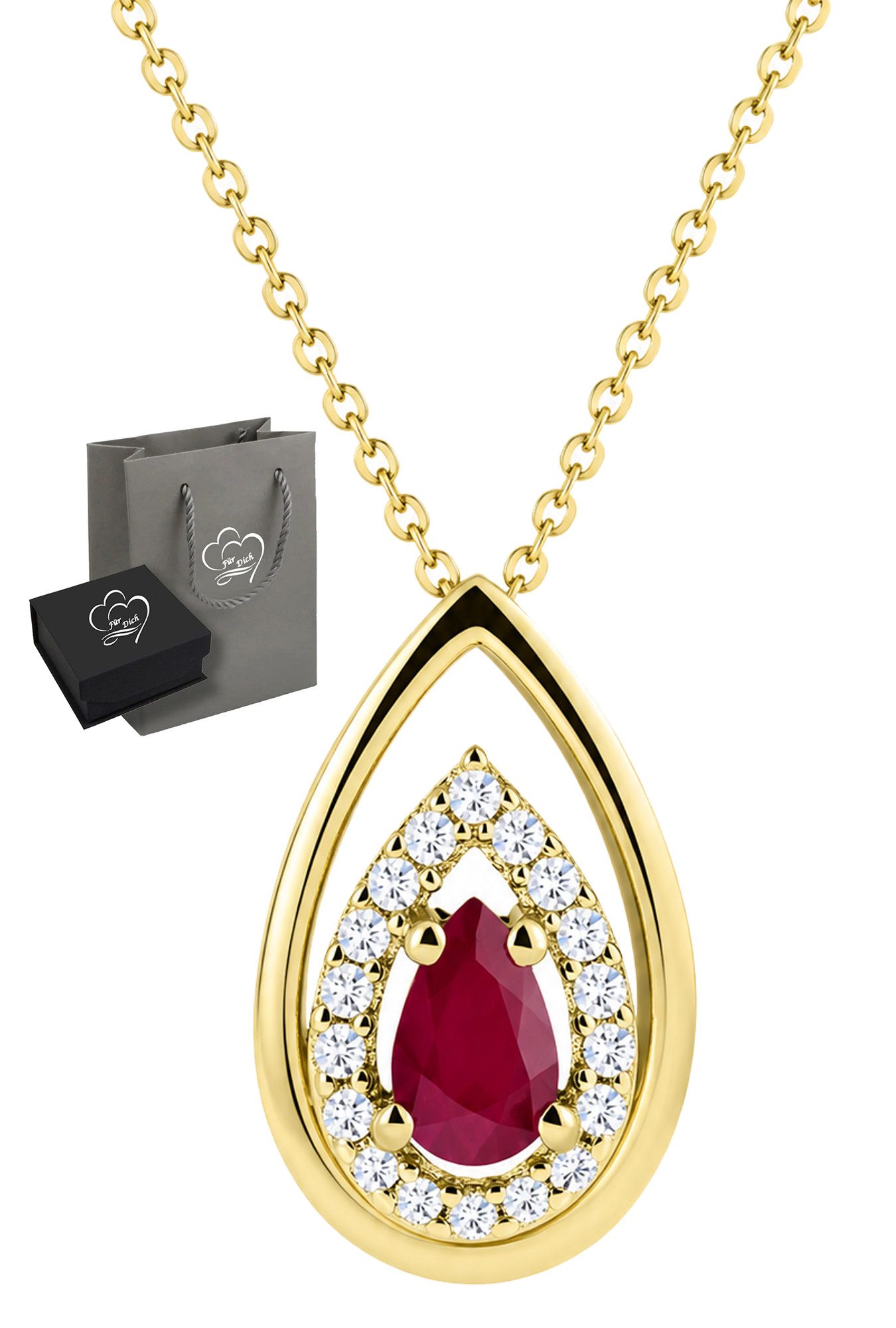 Limana Kette mit Anhänger Edelstein Damen Schmuck Rubin Saphir 925 Silber vergoldet Geschenk für (Frau Freundin Mama Ehefrau Halskette inkl. Dose und Tasche), Geburtstag Jahrestag Hochzeitstag Weihnachten Muttertag Valentinstag