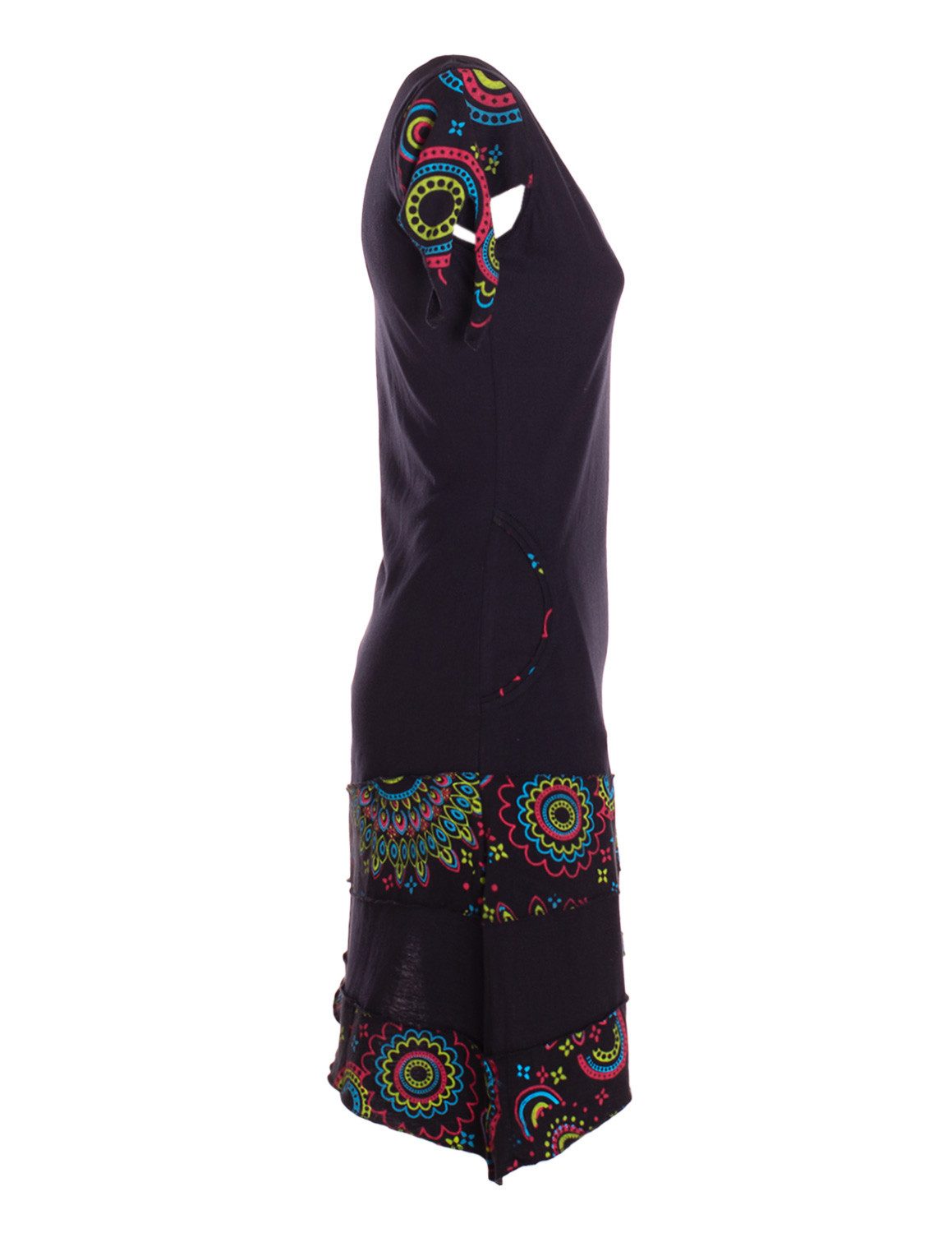 Vishes Zipfelkleid Damen Baumwolle Patchwork Design asymmetrischer Ausschnitt mit Taschen Alternative Bekleidung, Ethno, Hippie, Retro Style