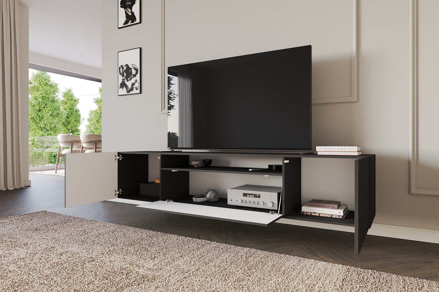 ALTDECOR Lowboard ELIO (1 St., TV-Schrank, TV Möbel, TV Cabinet, Fernsehtisch hängend 200cm), Fernseher schrank, TV Kommode, TV Tisch, TV Sideboard, TV Boar