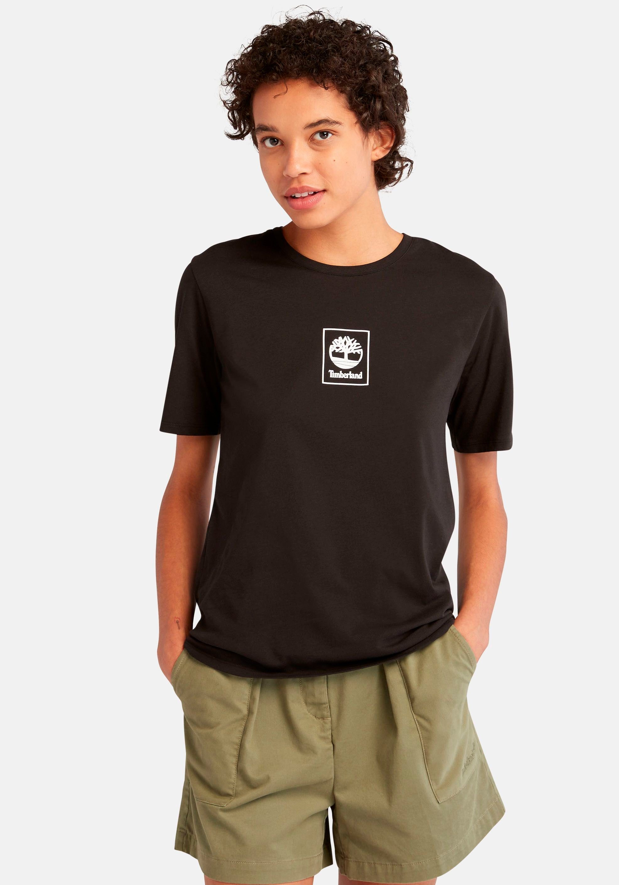 Timberland T-Shirt mit schwarz REGULAR TEE LOGO STACK Logodruck
