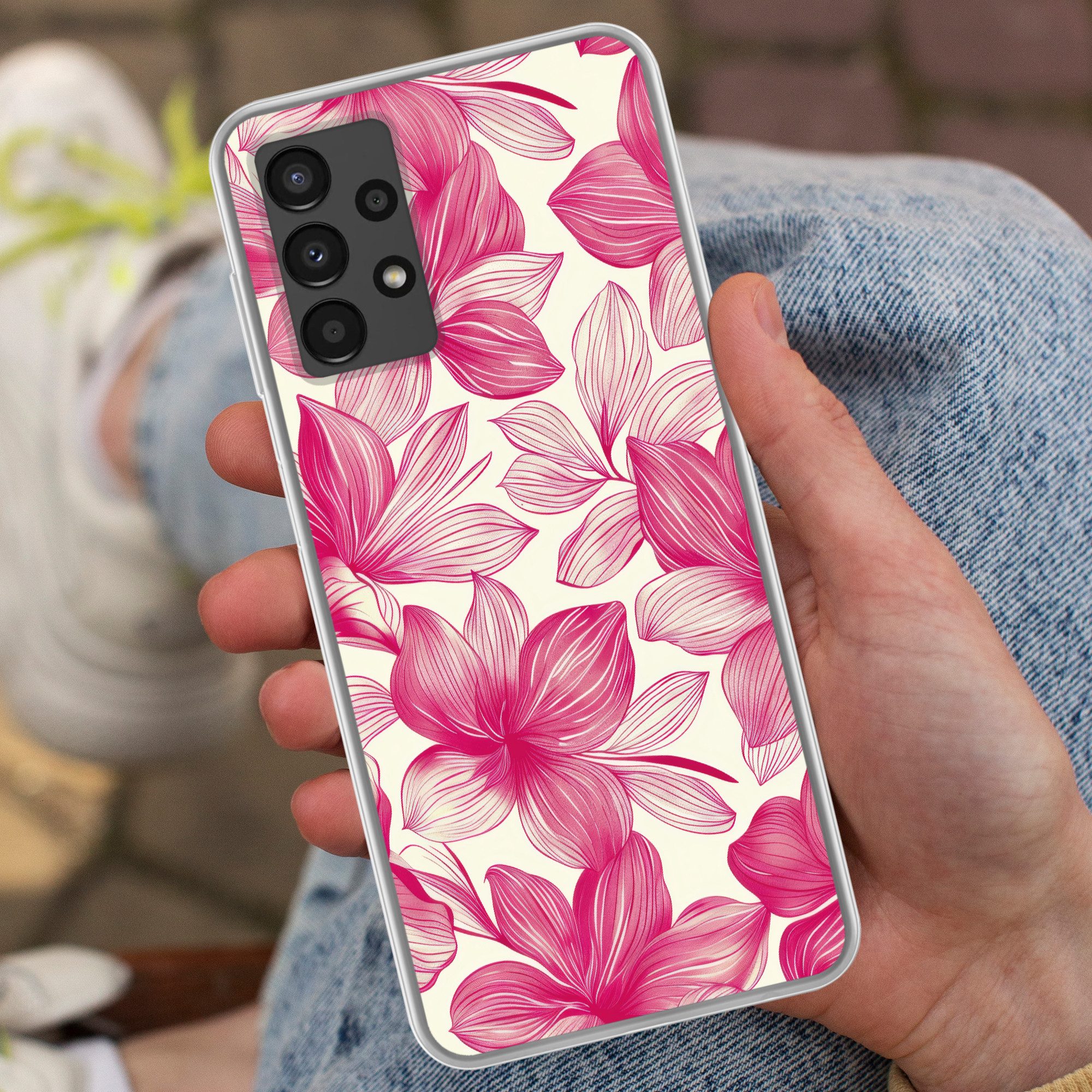 MuchoWow Handyhülle für Samsung Galaxy A13 4G Blumen - Muster - Rosa - Weiß, Smartphone-Bumper, Print, Handy Schutzhülle Dünn