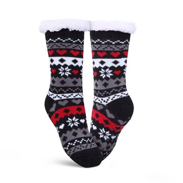 Bestlivings Kuschelsocken Haussocken "Norweger Herz" (1-Paar) Hüttensocken ABS / Teddyfutter - Norweger Socken Stoppersocken