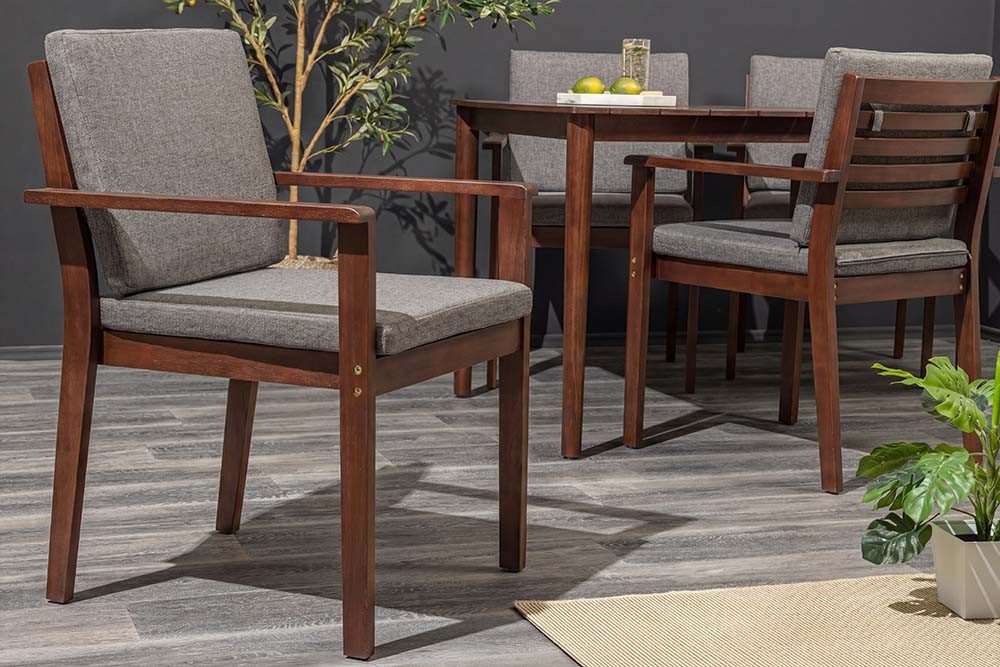riess-ambiente Gartenstuhl KOPENHAGEN beige/braun – Akazie, Niedriglehner, m. Kissen, wetterfest (Einzelartikel, 1 St), massiver Outdoor-Stuhl aus Massivholz – ideal für Terrasse & Garten