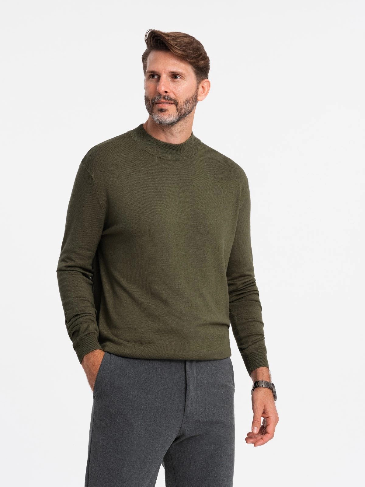 OMBRE Rollkragenpullover Gestrickter halber Rollkragenpullover für Männer mit Viskose