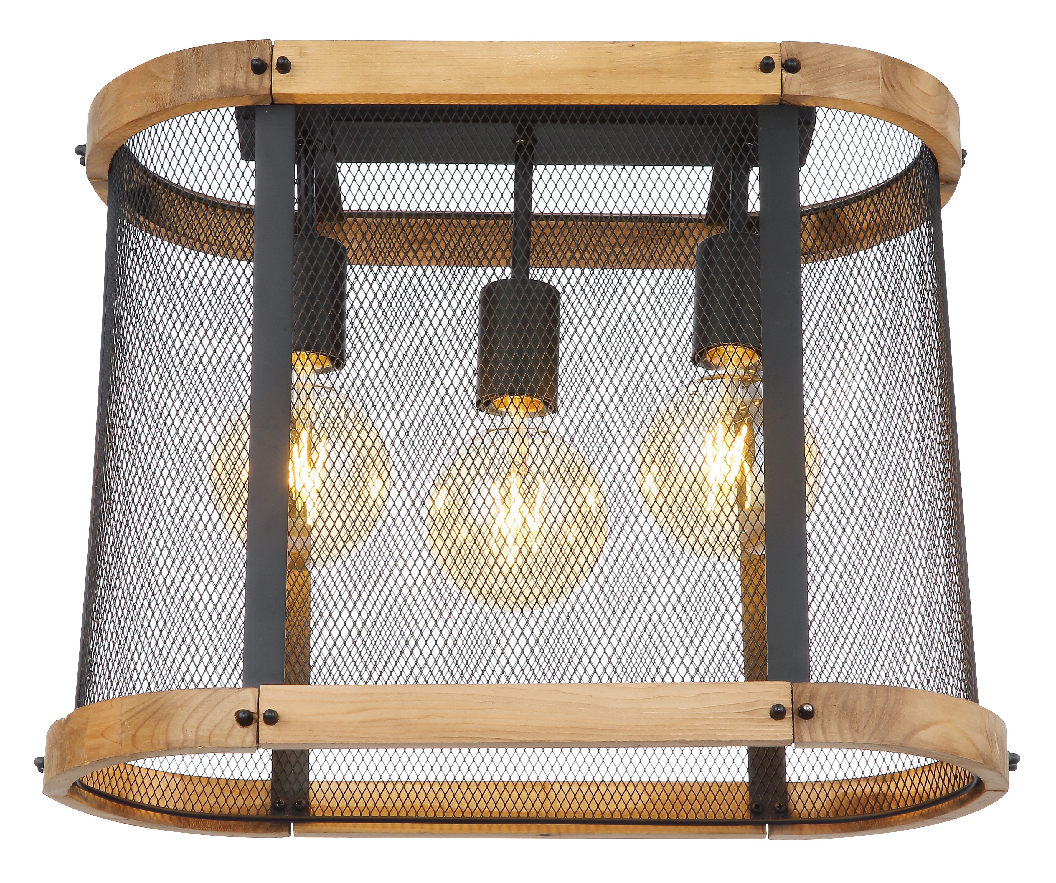 GLOBO LIGHTING Deckenleuchte JEANIE, ohne Leuchtmittel, Deckenlampe/Holz/schwarz/Wohnzimmer/Metallgeflecht