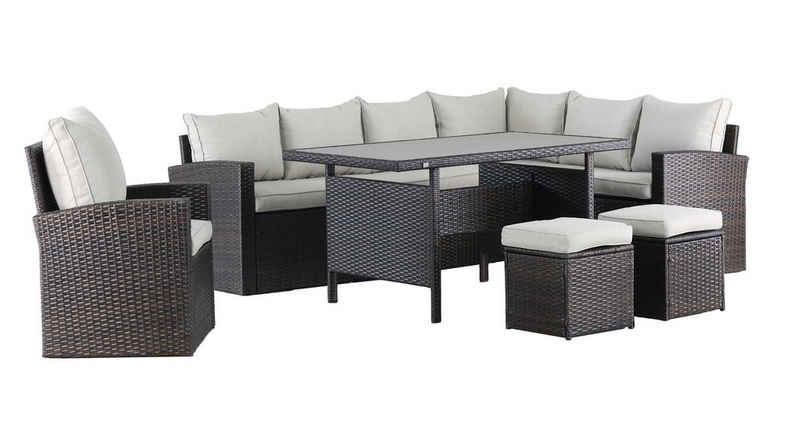 MANDALIKA Garden Gartenlounge-Set Milos XL Lounge braun / Polyrattan / Gartenmöbelset / Outdoor / Möbel, inkl. Auflagen