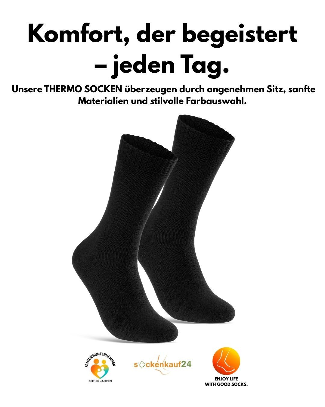 sockenkauf24 Thermosocken 6, 12, 24 Paar warme Wintersocken Damen & Herren Vollfrottee (Schwarz, 6-Paar, 35-38) aus Baumwolle mit Pique Komfortbund