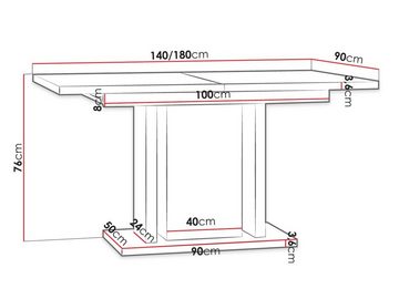 MIRJAN24 Esstisch Wood (Ausziehbarer), Einlegeplatte befindet sich unter der Tischplatte, 120-180x90x76 cm