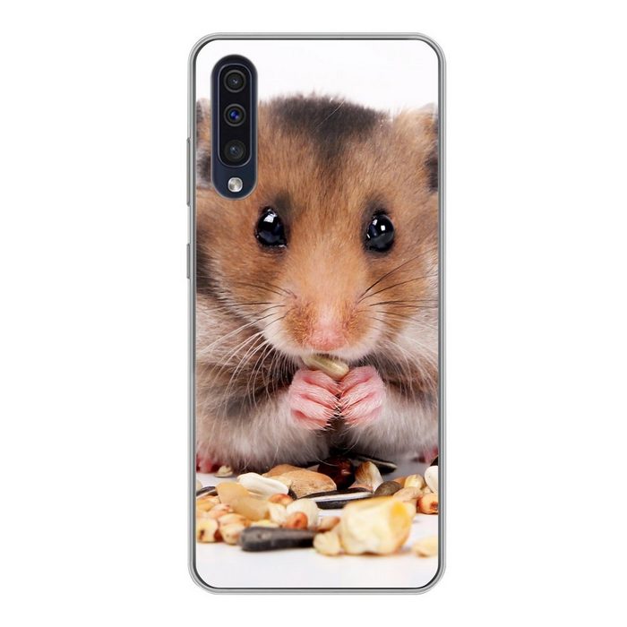 MuchoWow Handyhülle Hamster frisst Samen Handyhülle Samsung Galaxy A30s Smartphone-Bumper Print Handy