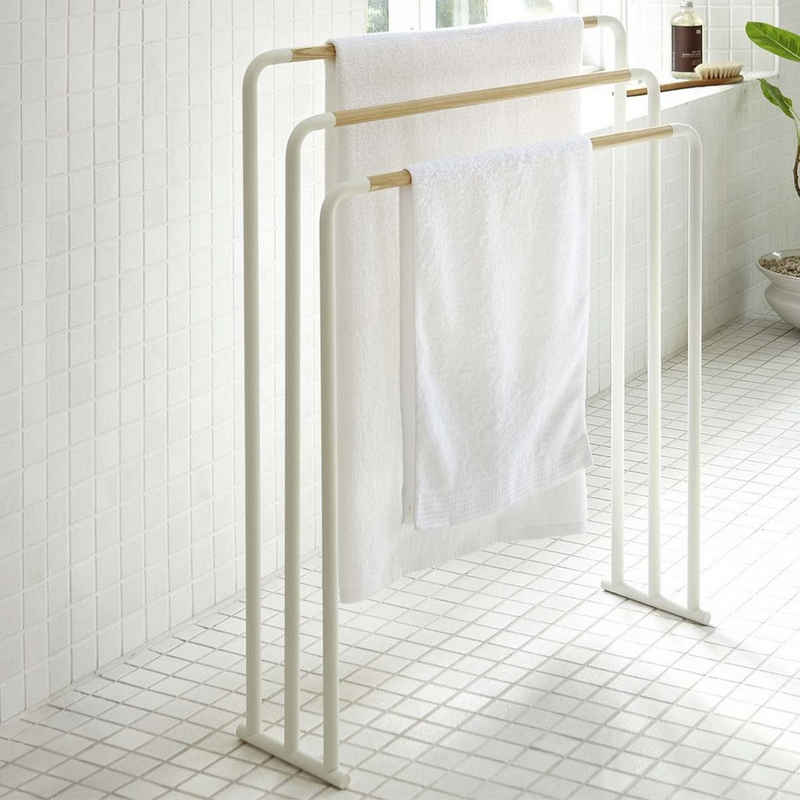 Yamazaki Handtuchständer "Plain" stehend platzsparend ohne Bohren, Handtuchhalter Bad, 3 Stangen, freistehend 70x83cm, Metallgestell