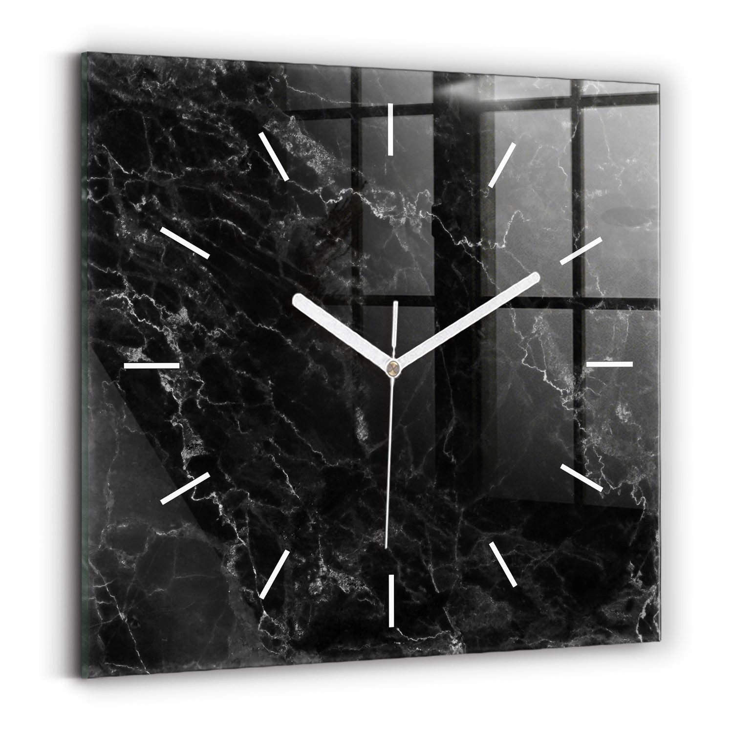 Tulup Wanduhr Moderne Glasuhr Dunkler Marmor Rechteckige Uhr aus Gehärtetem Glas