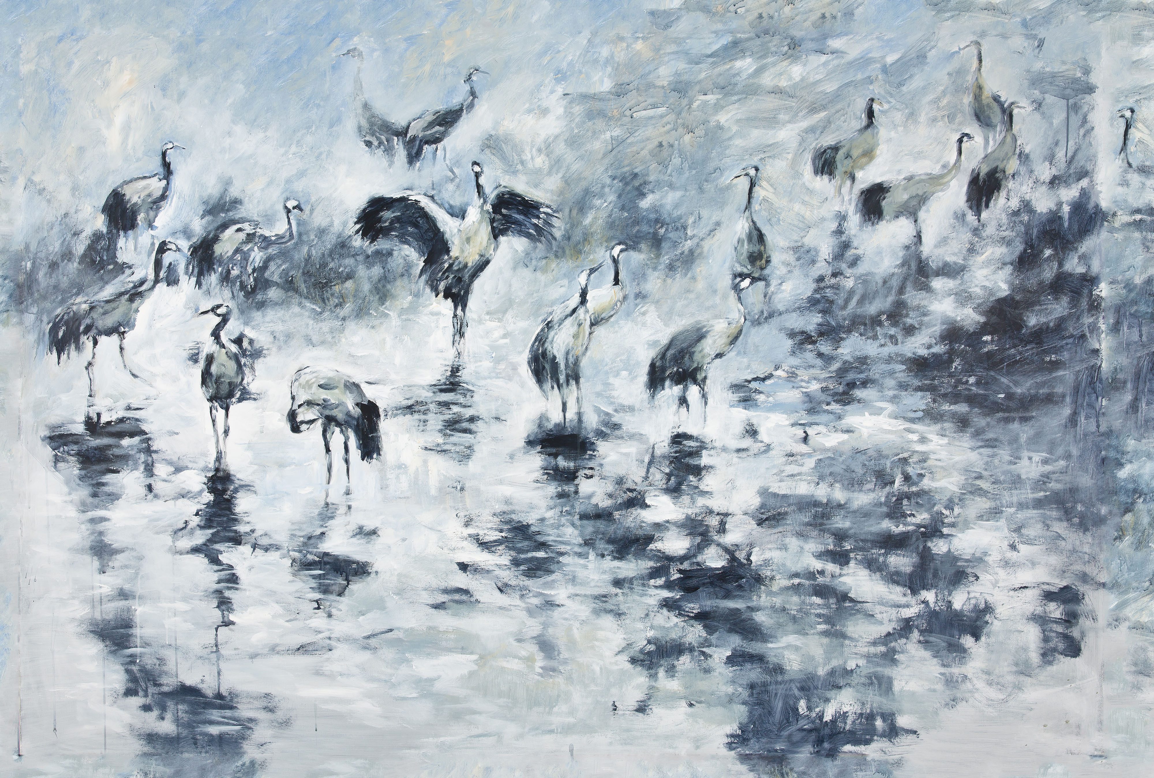 Erismann Vliestapete Vliestapete Aquarell Kraniche blau Erismann Art Edition 222910