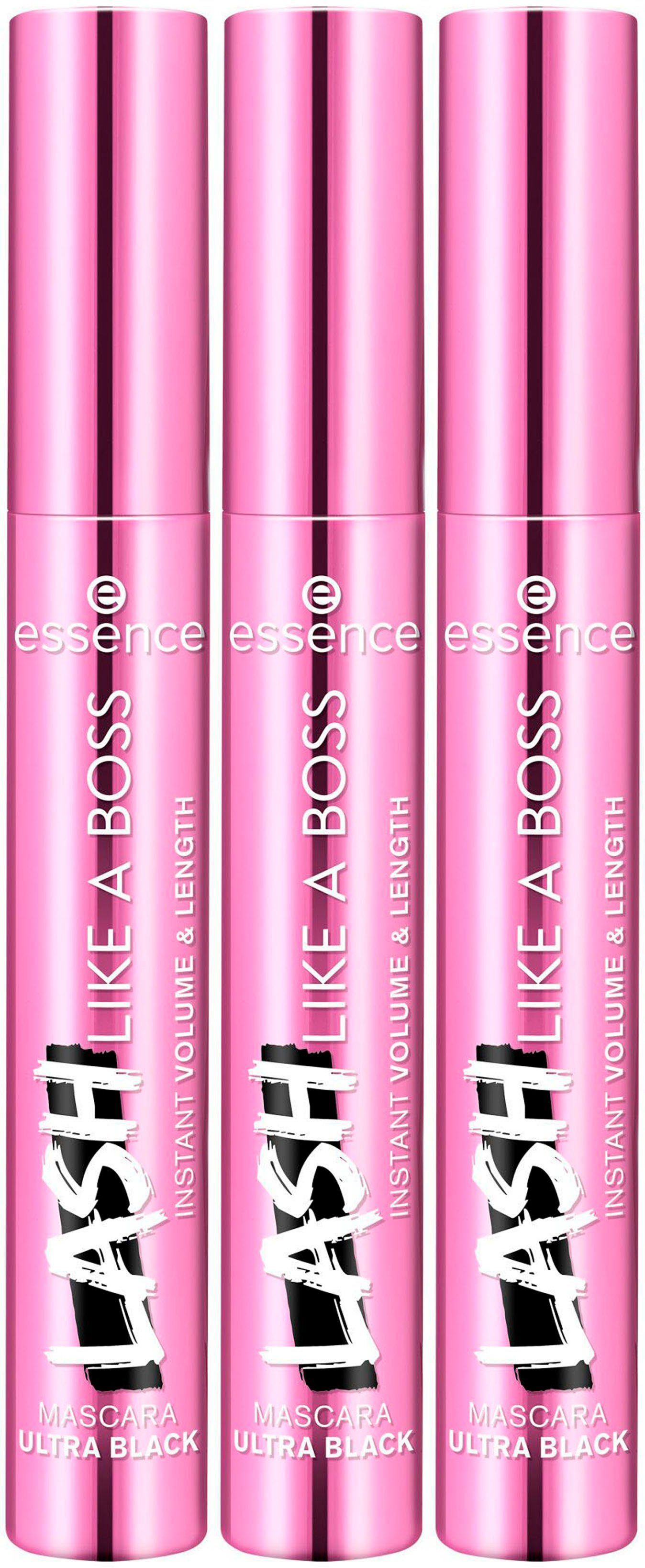 Essence Mascara LASH LIKE A BOSS INSTANT VOLUME & LENGTH MASCARA ULTRA BLACK, 3-tlg., mit ultraschwarzer Textur