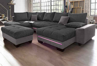Mr. Couch Wohnlandschaft Nikita U-Form, wahlweise mit Kaltschaum (140kg Belastung/Sitz) und Bluetooth-Sound