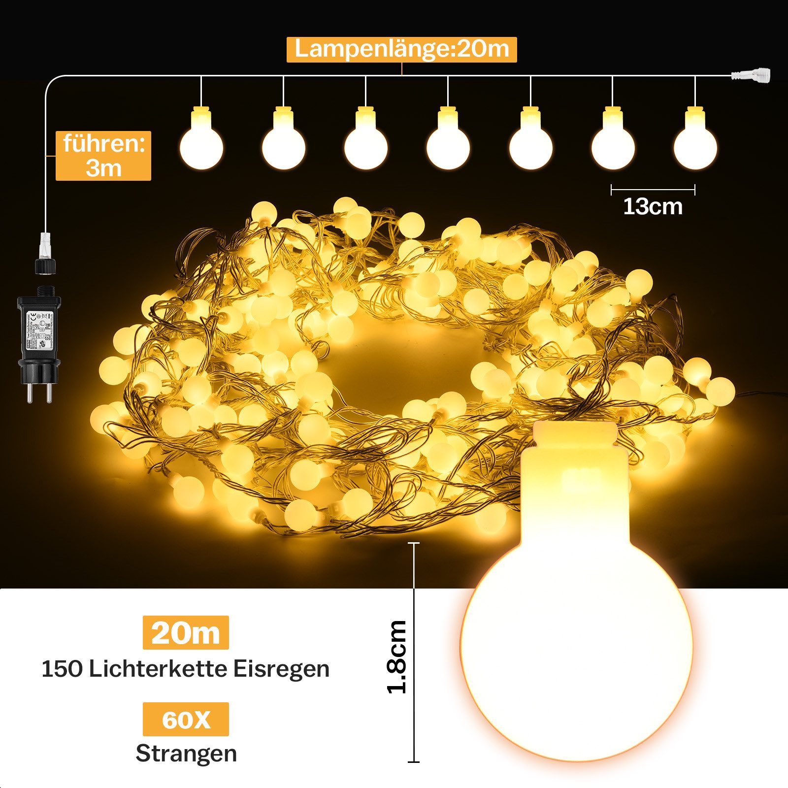 XERSEK LED-Lichterkette Warmweiß+Bunt 150LED 20m Kugel 10Modi + Memory Funk günstig online kaufen