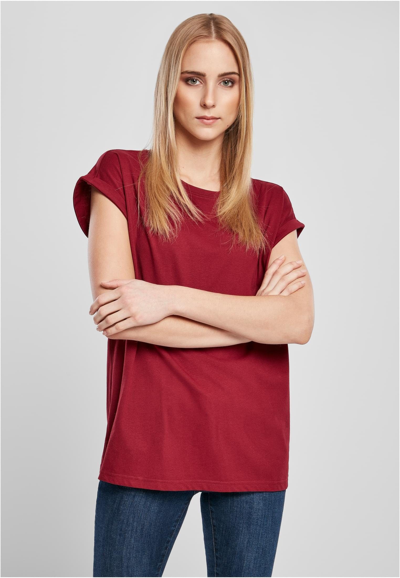 URBAN CLASSICS Kurzarmshirt Damen Ladies Organic Extended Shoulder Tee (1-tlg) burgundy