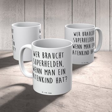 Mr. & Mrs. Panda Tasse Patenkind Superheld - Weiß - Geschenk, Schwester, Kaffeebecher, Mama, Keramik, Herzberührende Designs