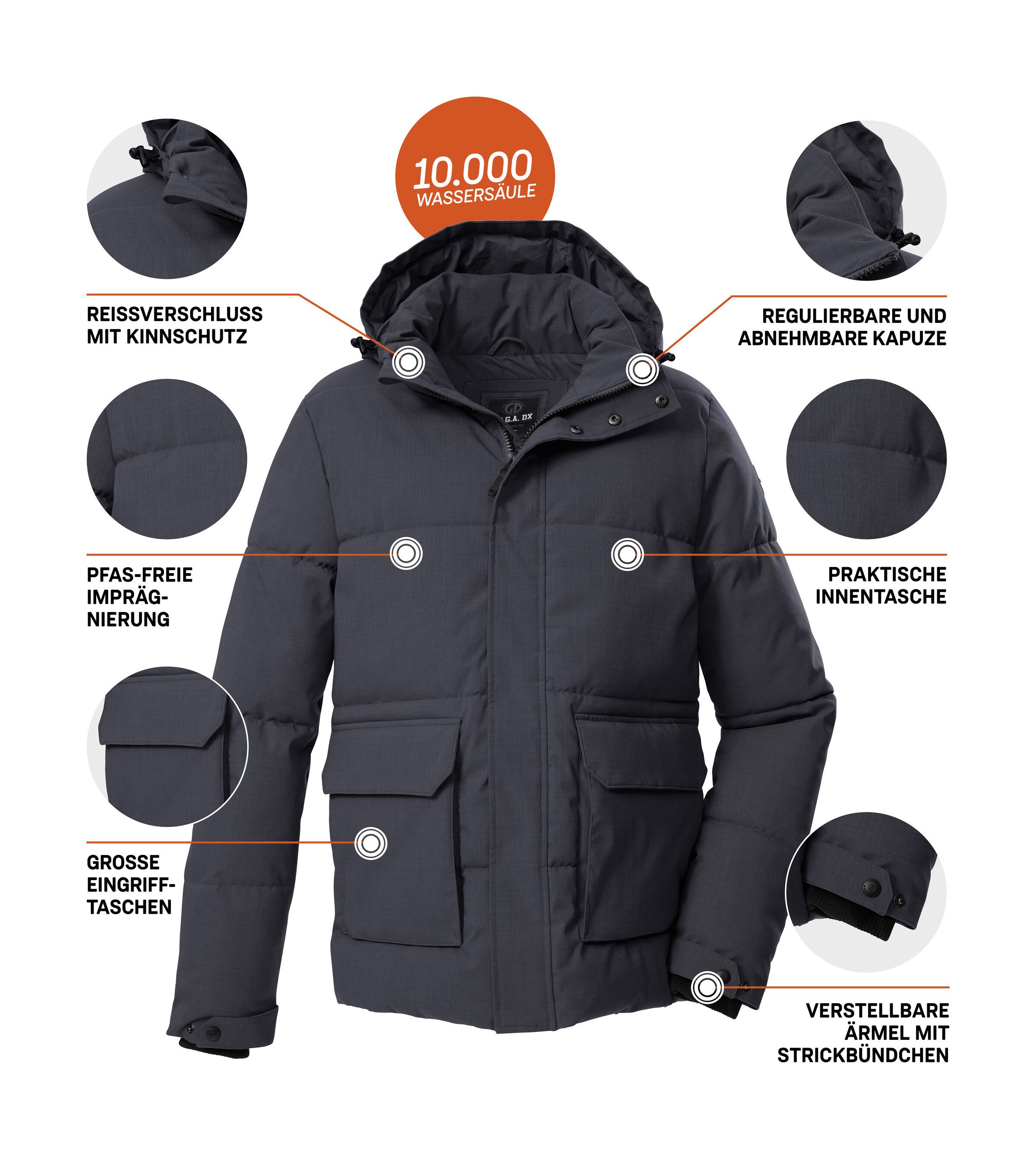 G.I.G.A. DX by killtec Steppjacke GW 26 MN QLTD JCKT Wasserabweisende Herrenjacke, abnehmbare Kapuze, recycelte Materialien