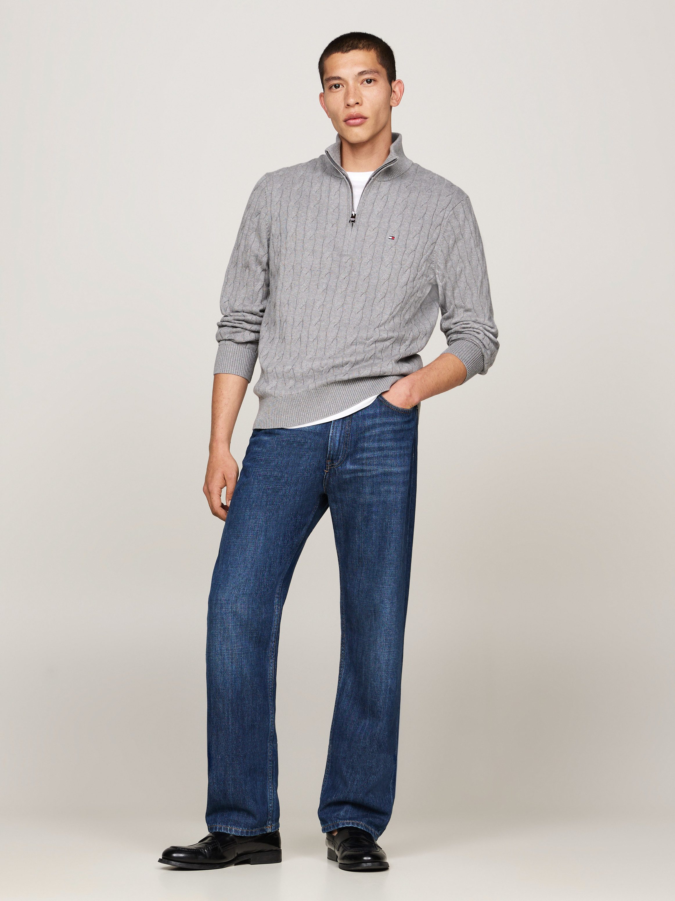 Tommy Hilfiger Strickpullover CLASSIC COTTON CABLE ZIP MOCK mit modischem Zopfmuster