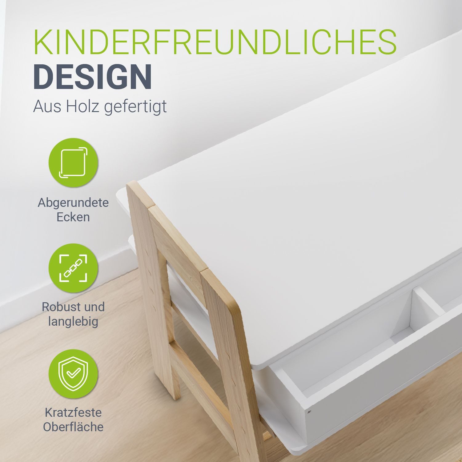 Juskys Kinderschreibtisch Fietje, Höhenverstellbarer Schreibtisch für Kinder, Holz, viel Stauraum