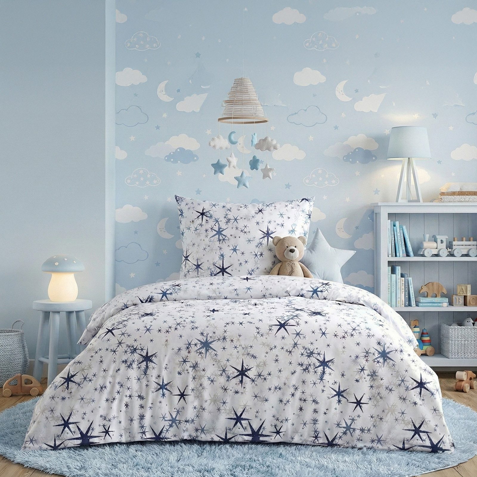 Buymax Kinderbettwäsche Etoiles Kids Stars, Renforce: 100% Baumwolle, 2 teilig, 135x200 cm, 100% Baumwolle, Reißverschluss, Sterne