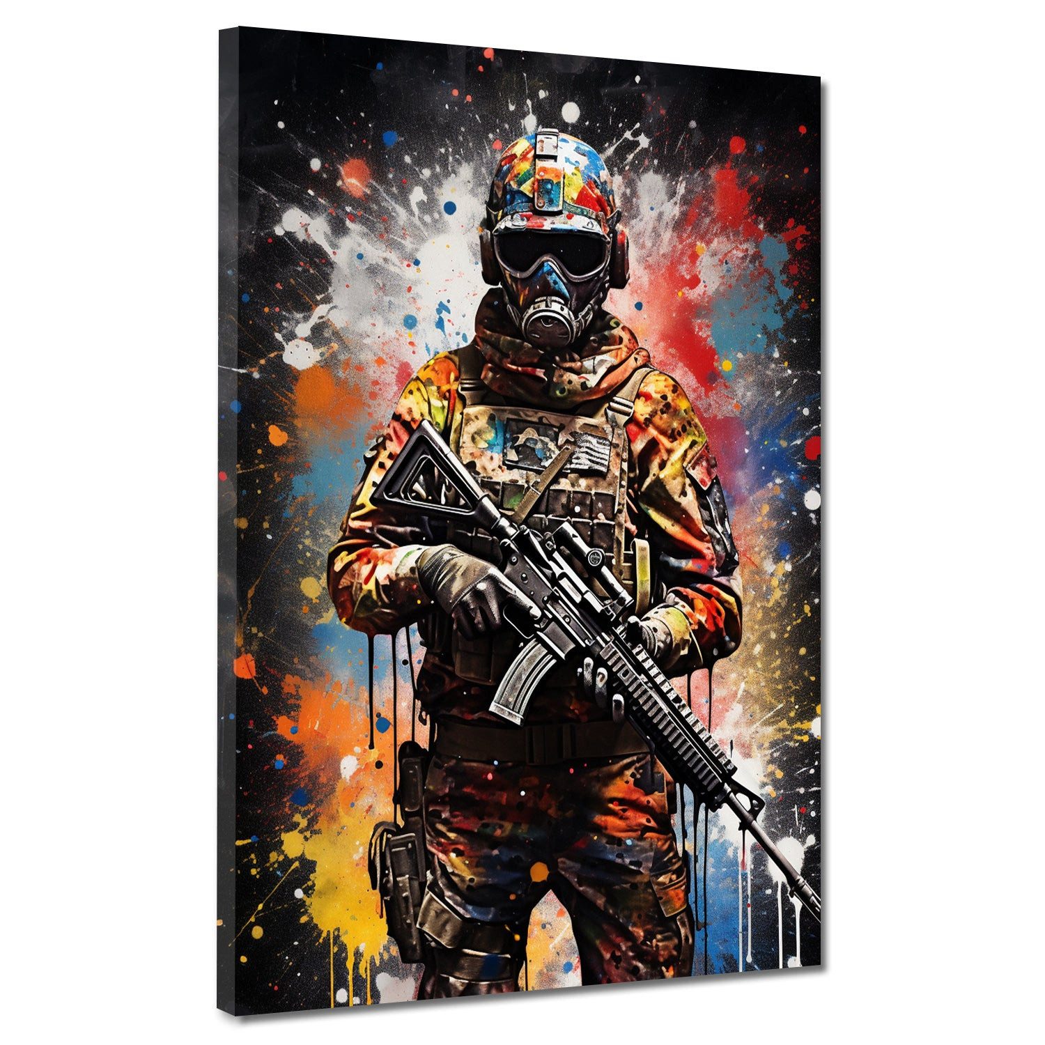 Artedinoi Leinwandbild Soldat mit Gewehr Pop Art Colour Splash Leinwandbild Wandbild XXL, Mann mit Gewehr, Farb-Splash