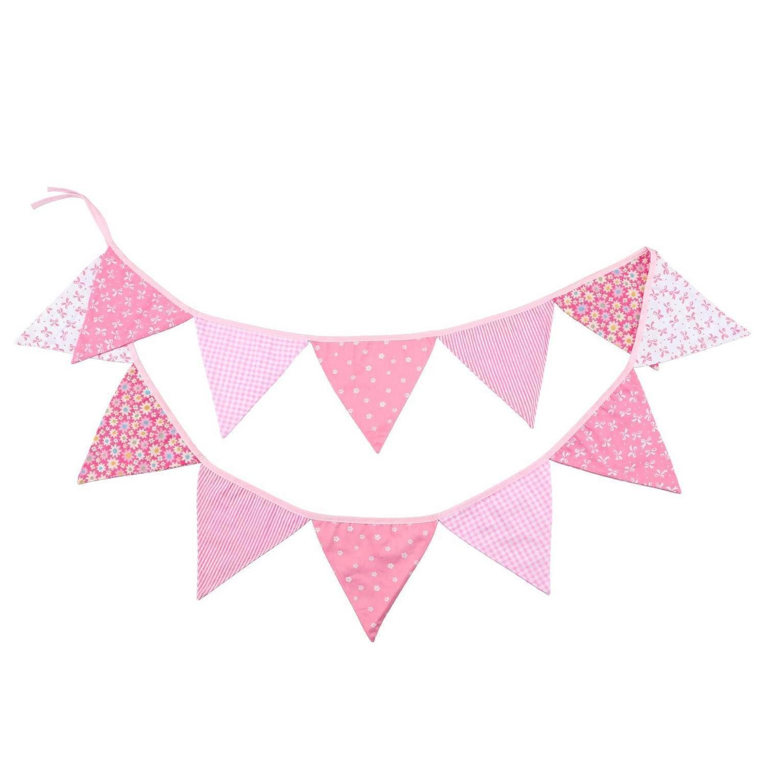LuxusKollektion Wimpelkette Wimpelkette Stoff 3.3M Rosa Blumen Doppel