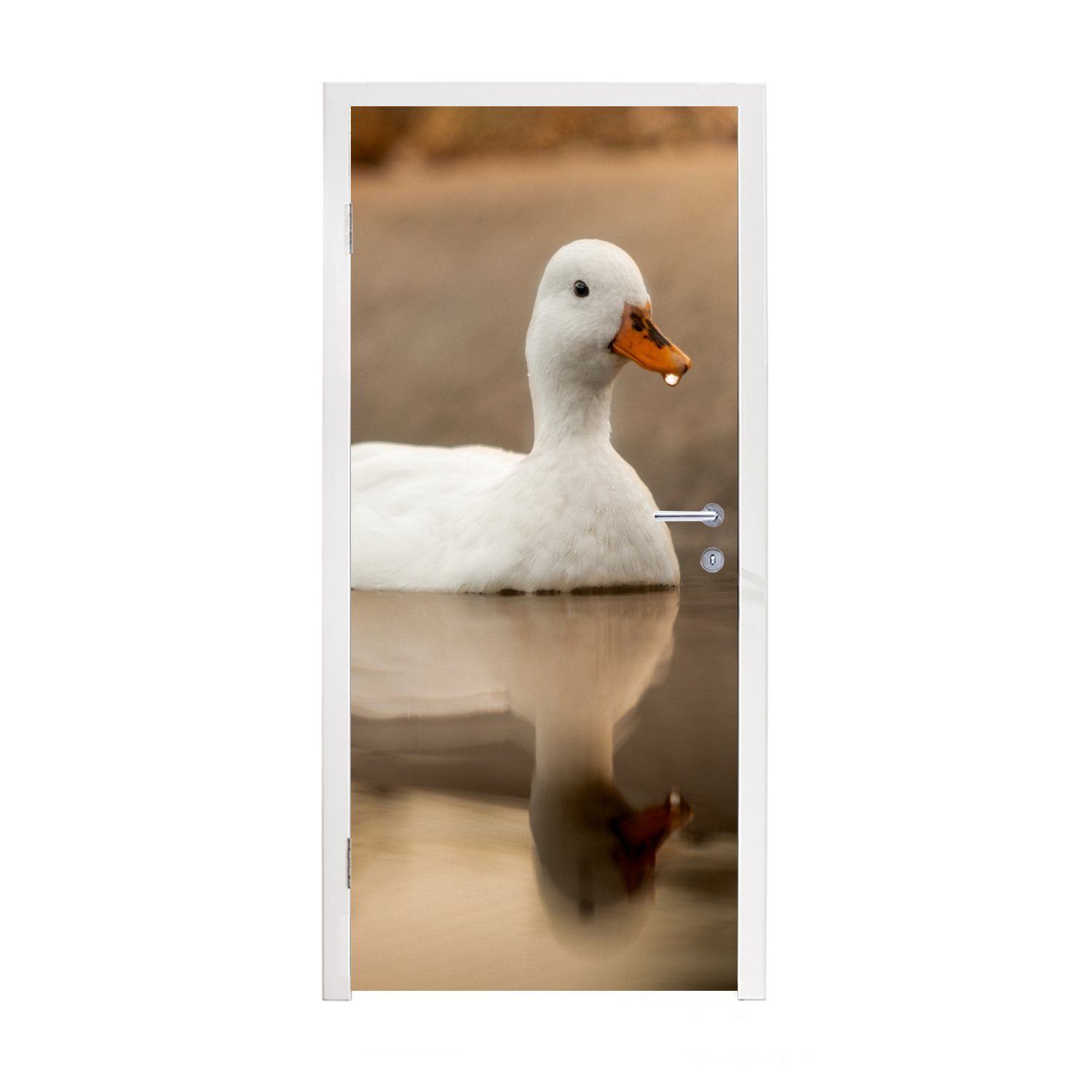 MuchoWow Türtapete Ente - Vogel - Wasser - Weiß, Matt, bedruckt, (1 St), Fototapete für Tür, Türaufkleber, 75x205 cm