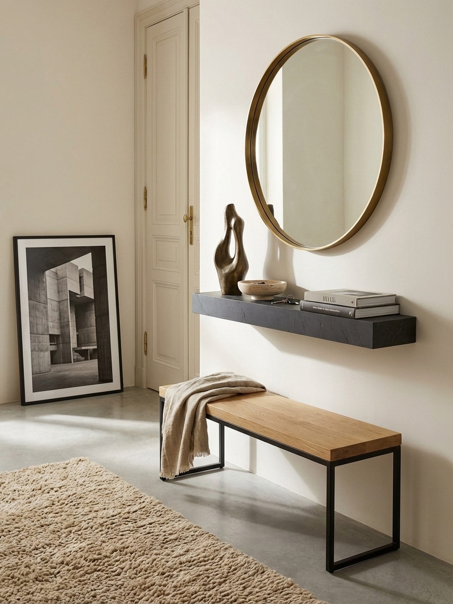 KADIMA DESIGN Wandregal Wandregal 120x10x20 cm Mango Massivholz / Steinoptik Hängeregal Modern, Regal Hängend Wohnzimmer Anthrazit, Design Schweberegal Rechteck – Bild 3 von 5