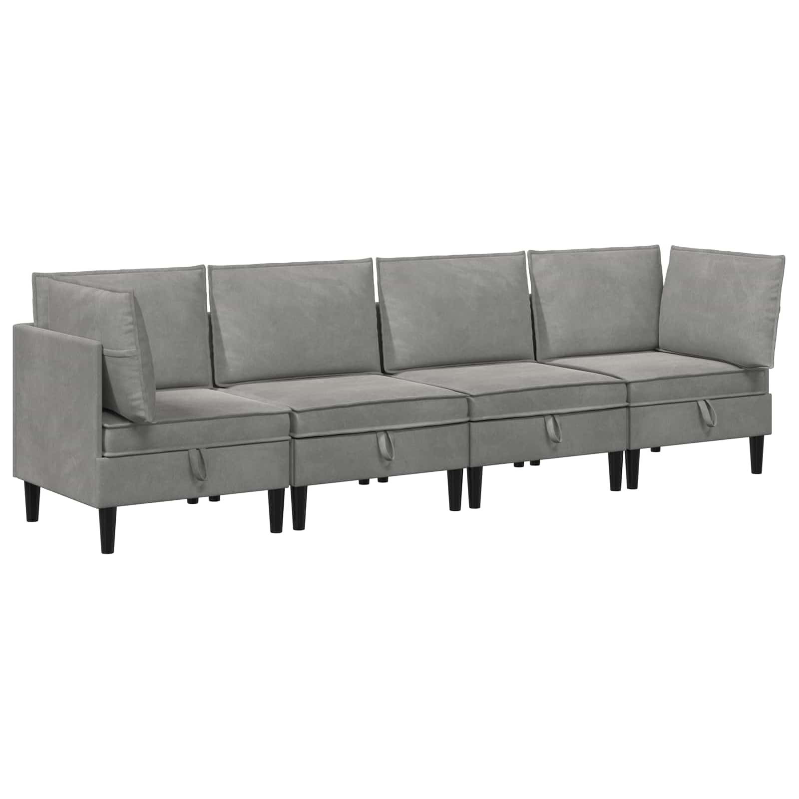 vidaXL Wohnzimmer-Set Wohnzimmergarnitur mit Kissen mit Speicher 4 pcs Hellgrau Samt, (4-St)