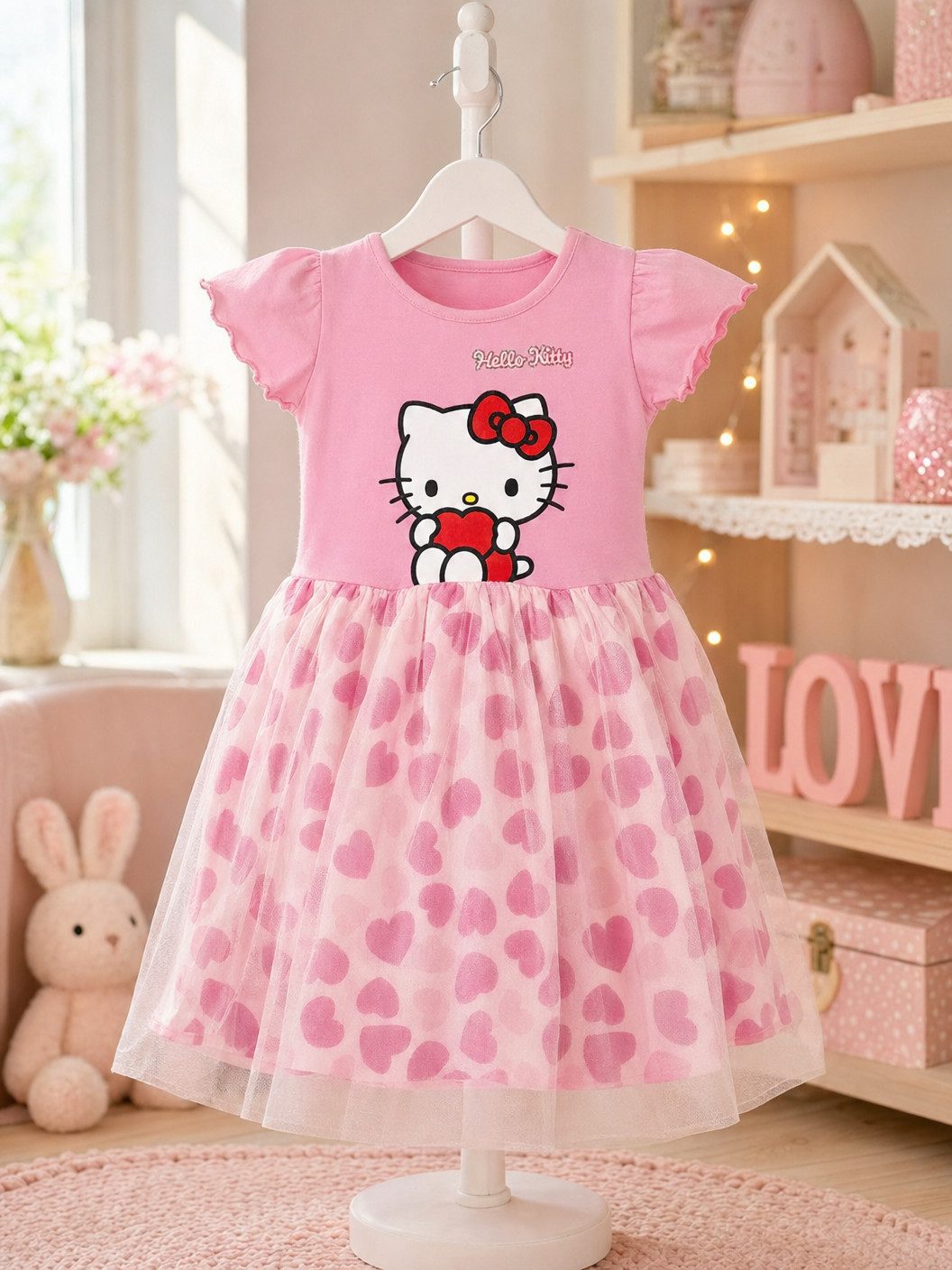 Hello Kitty Sommerkleid HELLO KITTY Kinder Mädchen Sommerkleid Kleid 100% Baumwolle, Gr. 92 bis 116
