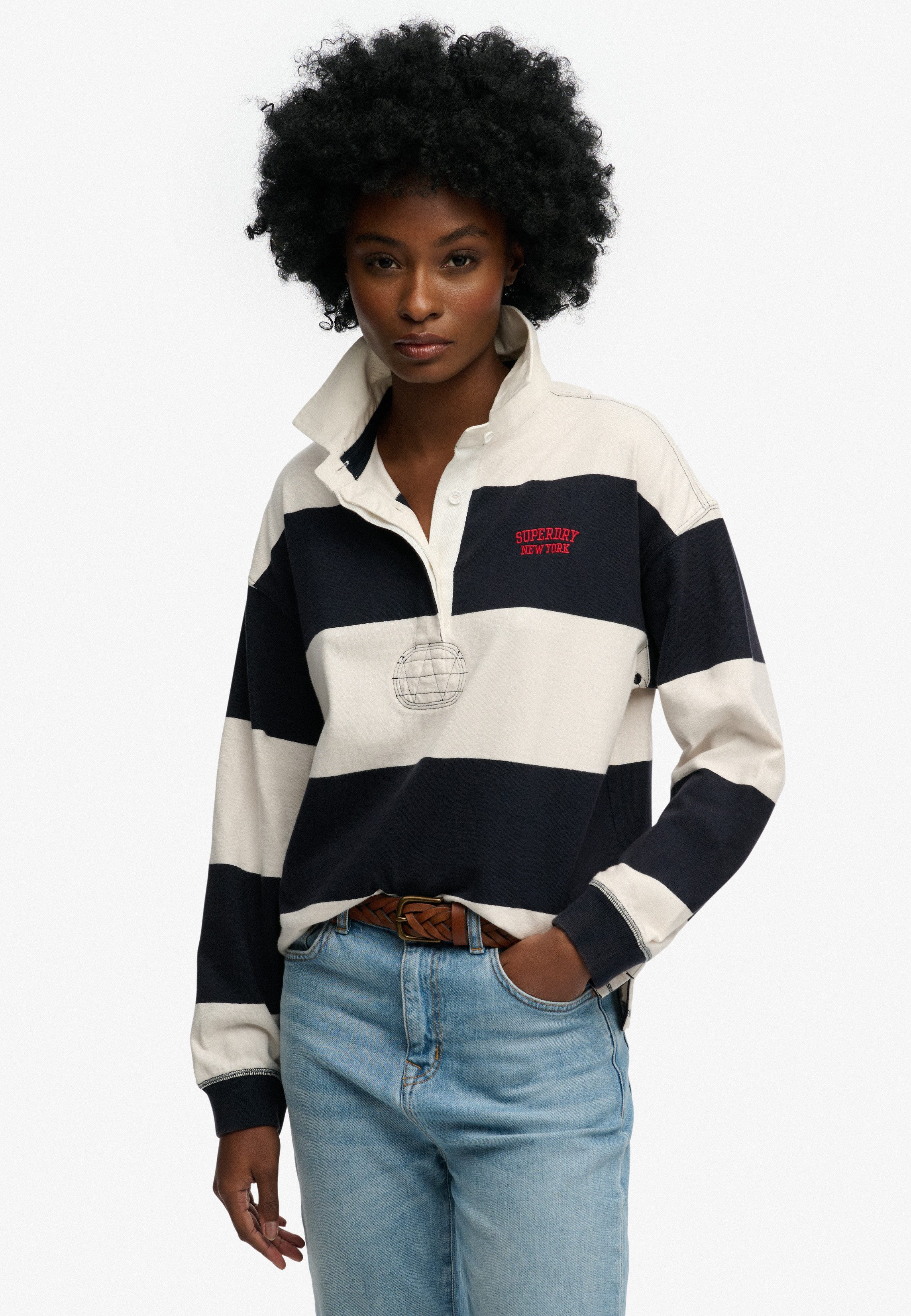 Superdry Langarm-Poloshirt HERITAGE STRIPE RUGBY TOP