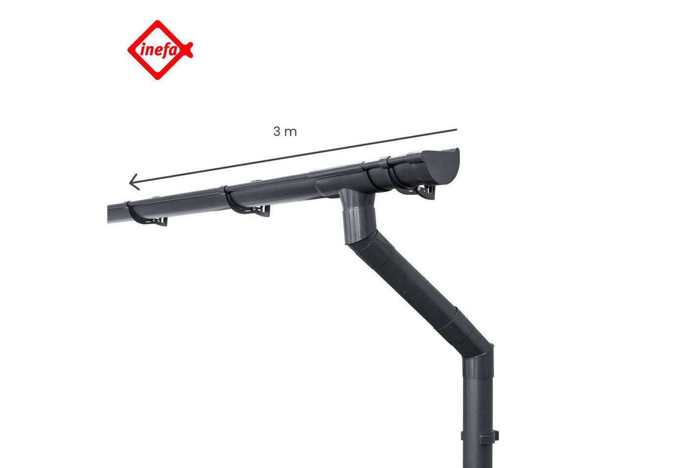 Thumbnail - INEFA Dachrinne Dachrinnen Set Gartenhaus, Carport, Terrasse, NW 100, halbrund, 3m, 1 Dachseite, Regenrinne Kunststoff f...