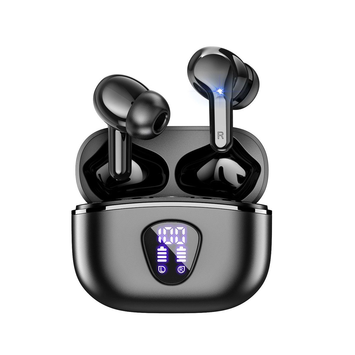 XDeer Bluetooth Kopfhörer 5.3 In Ear Ohrhörer Stereo Kopfhörer wireless In-Ear-Kopfhörer (mit LED Ladestandsanzeige Kopfhörer Kabellos Stereo Kopfhörer) Schwarz