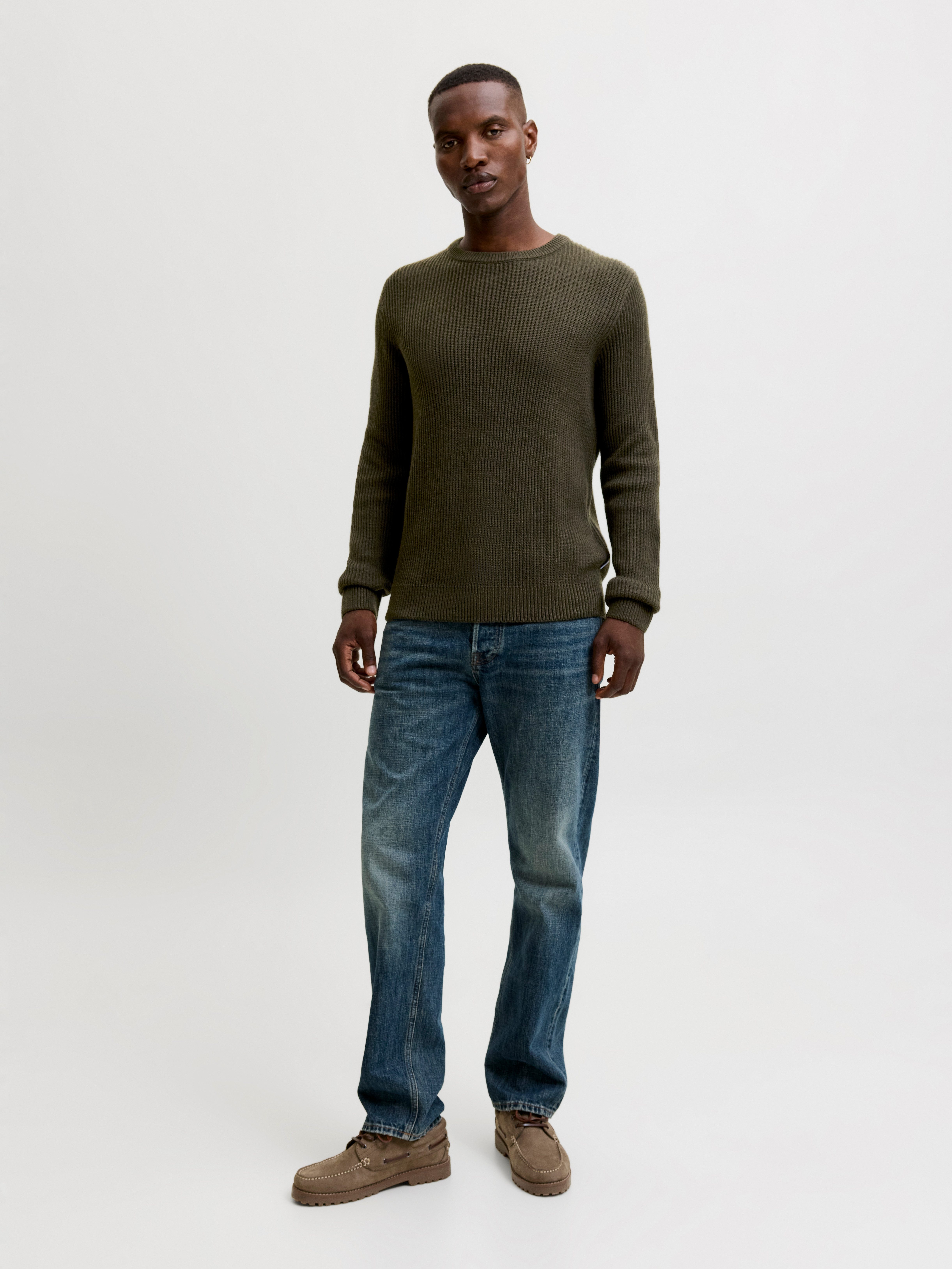 Jack & Jones Rundhalspullover JJPANNEL KNIT CREW NECK AW26 Materialmix, regular fit – Bild 4 von 5