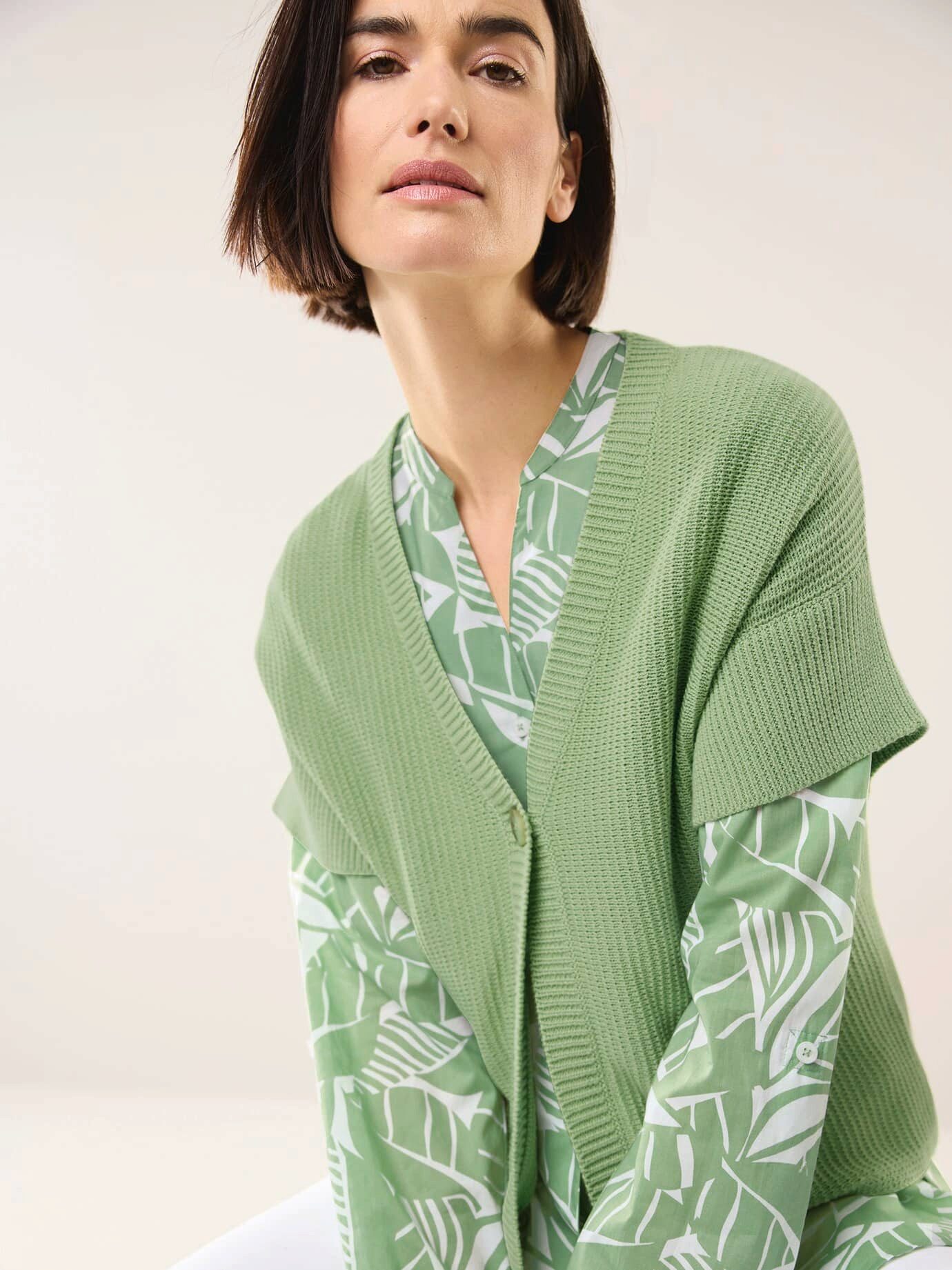 Walbusch Strickweste Damen Weste mit Strukturmuster V-Ausschnitt Halbarm Baumwollmix, pflegeleicht und knitterarm, überschnittene Schultern