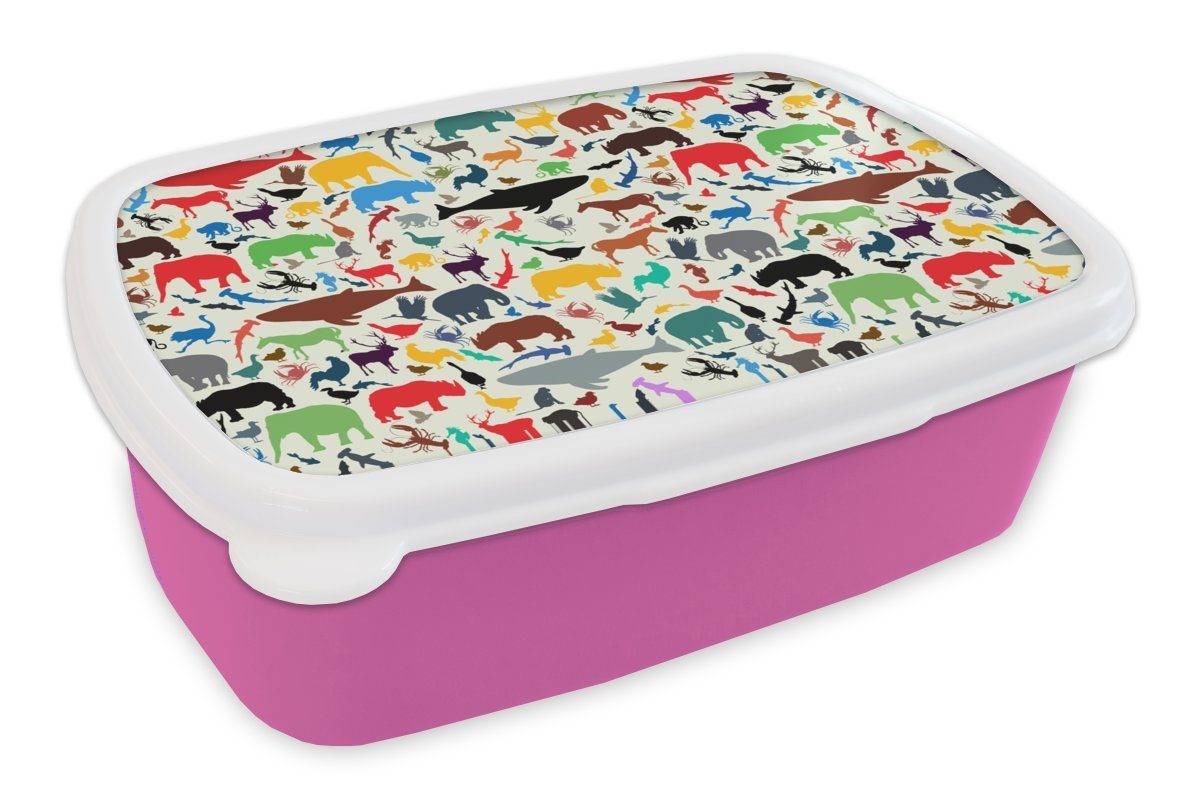 Kinder, MuchoWow Muster für Kunststoff, Mädchen, Lunchbox Brotdose - - Regenbogen rosa Snackbox, (2-tlg), Brotbox Kinder, Erwachsene, Tiere - Kunststoff