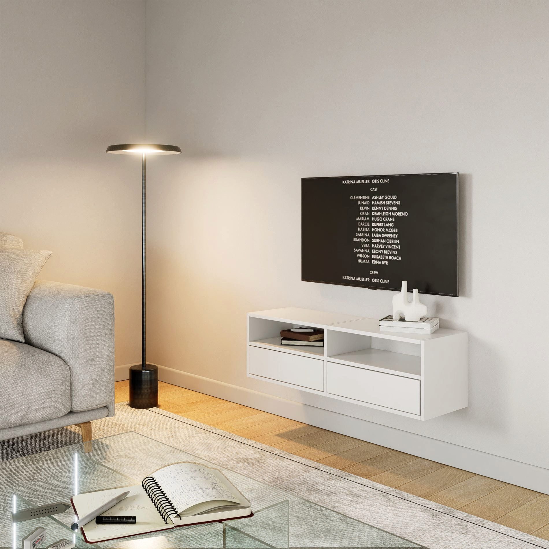Selsey TV-Schrank FRAMME TV-Lowboard hängend 150 und 100 cm, mit Fächern und Ablagen
