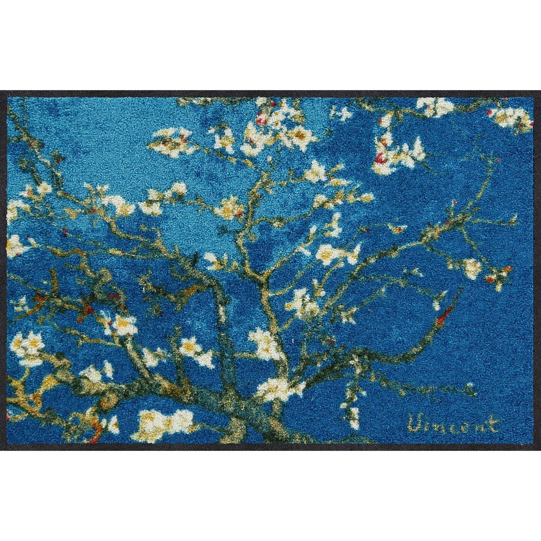 Salonloewe Fußmatte Fußmatte 50x75 Mandelbaum türkis blau, Eingangsmatte normal, Höhe: 500 mm