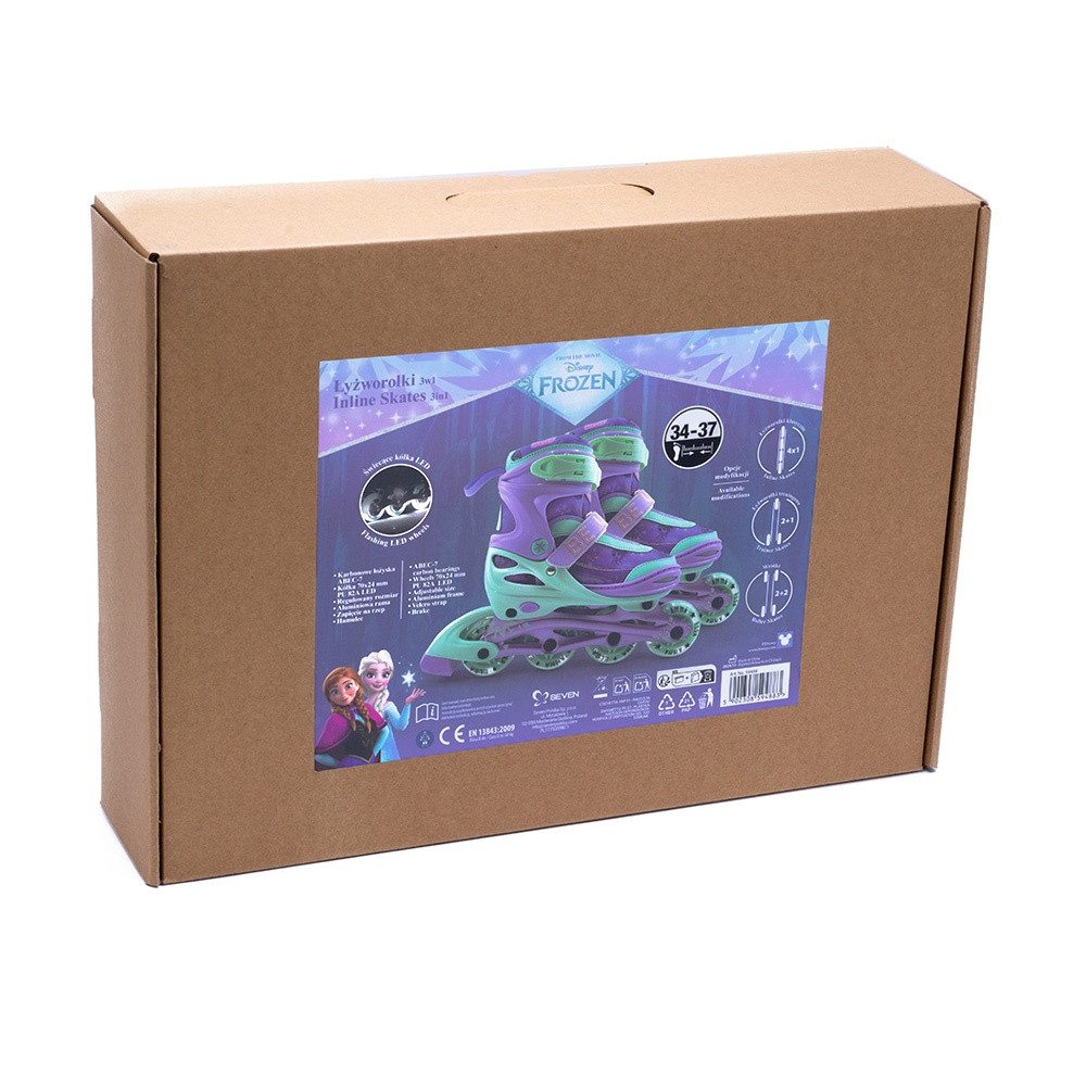 Seven Polska Inlineskates Kinder Inliner Frozen 3in1 Softboots Gr. 34-37 lila mint mit LED