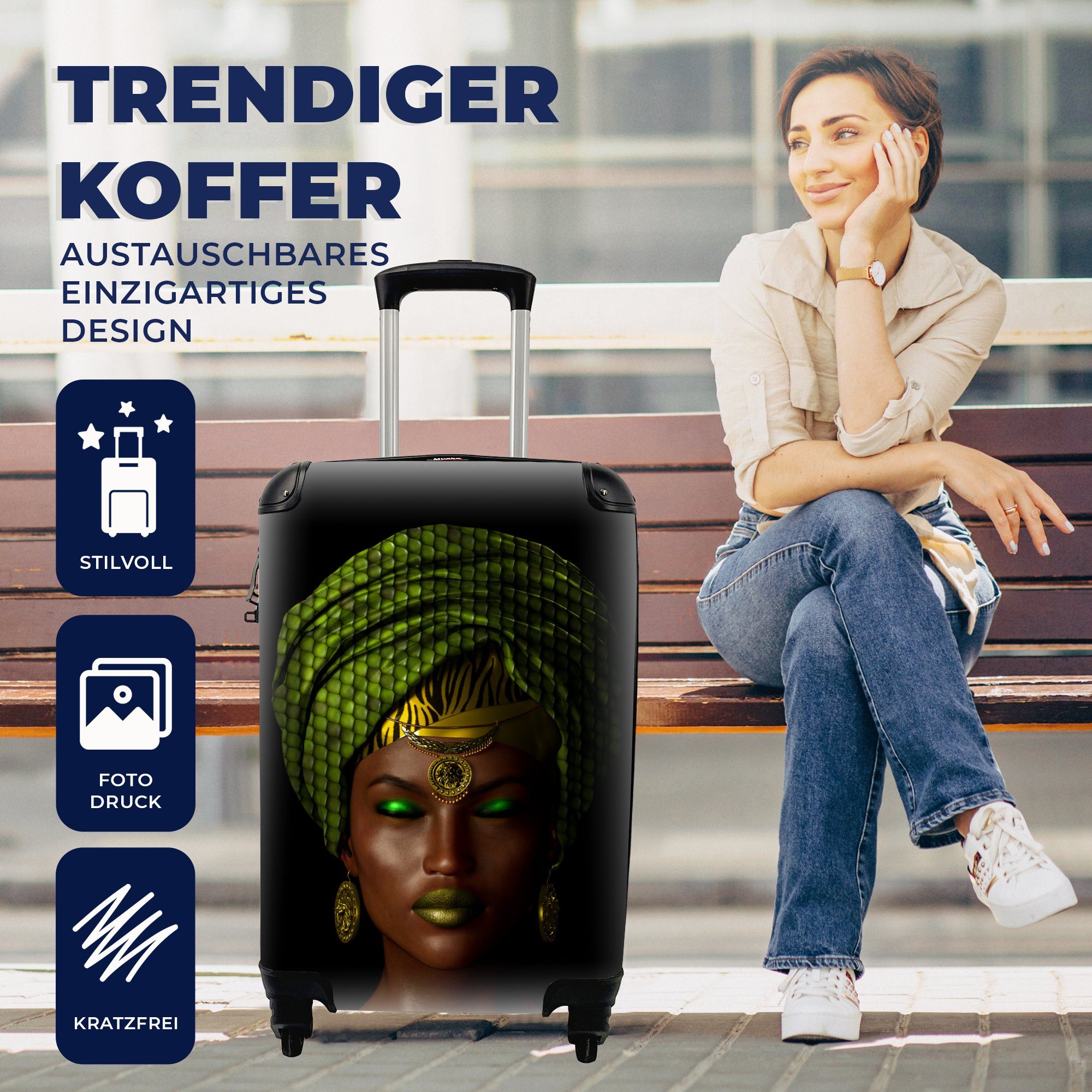 rollen, MuchoWow - Frauen Reisetasche Reisekoffer mit Handgepäckkoffer Accessoires Trolley, Handgepäck Rollen, Ferien, 4 für - Grün,