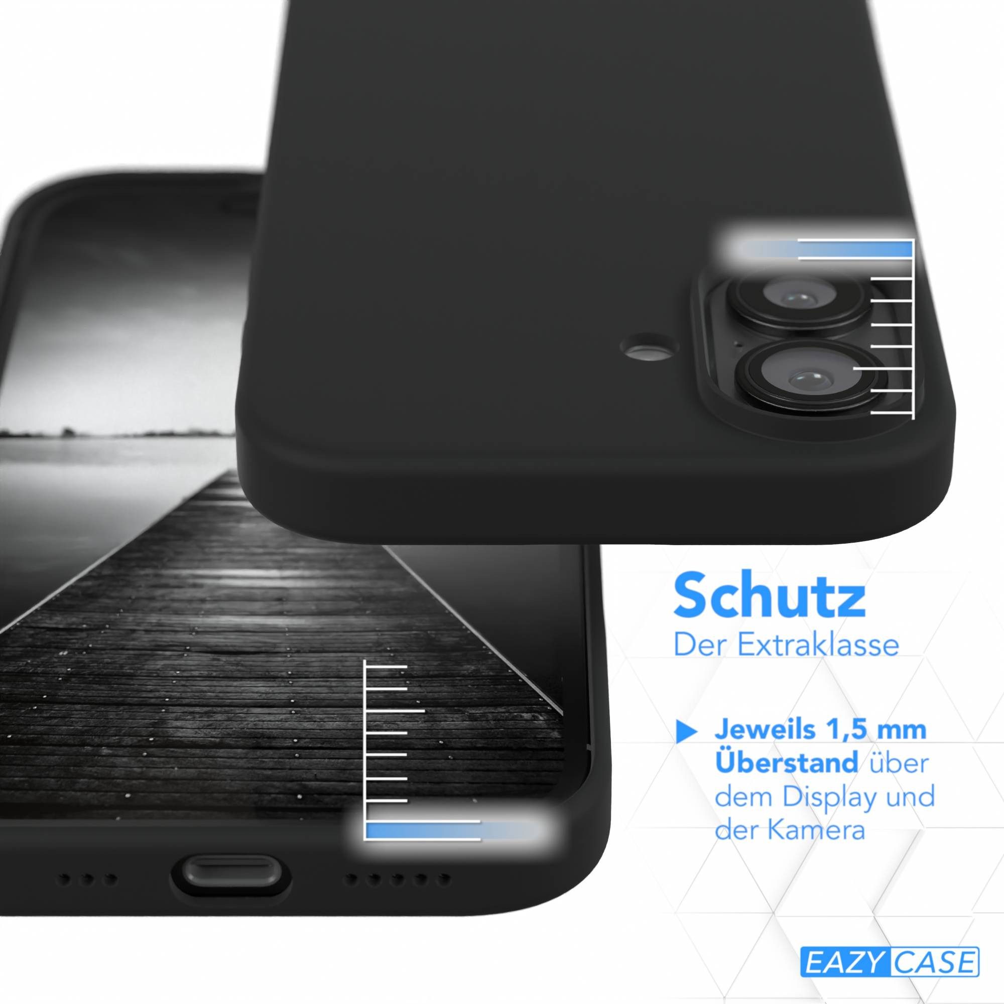 EAZY CASE Handyhülle Premium Silikon Case für Apple iPhone 16 6,1 Zoll, Hülle mit Kameraschutz Bumper Silikonhülle stoßfest Slimcover Schwarz