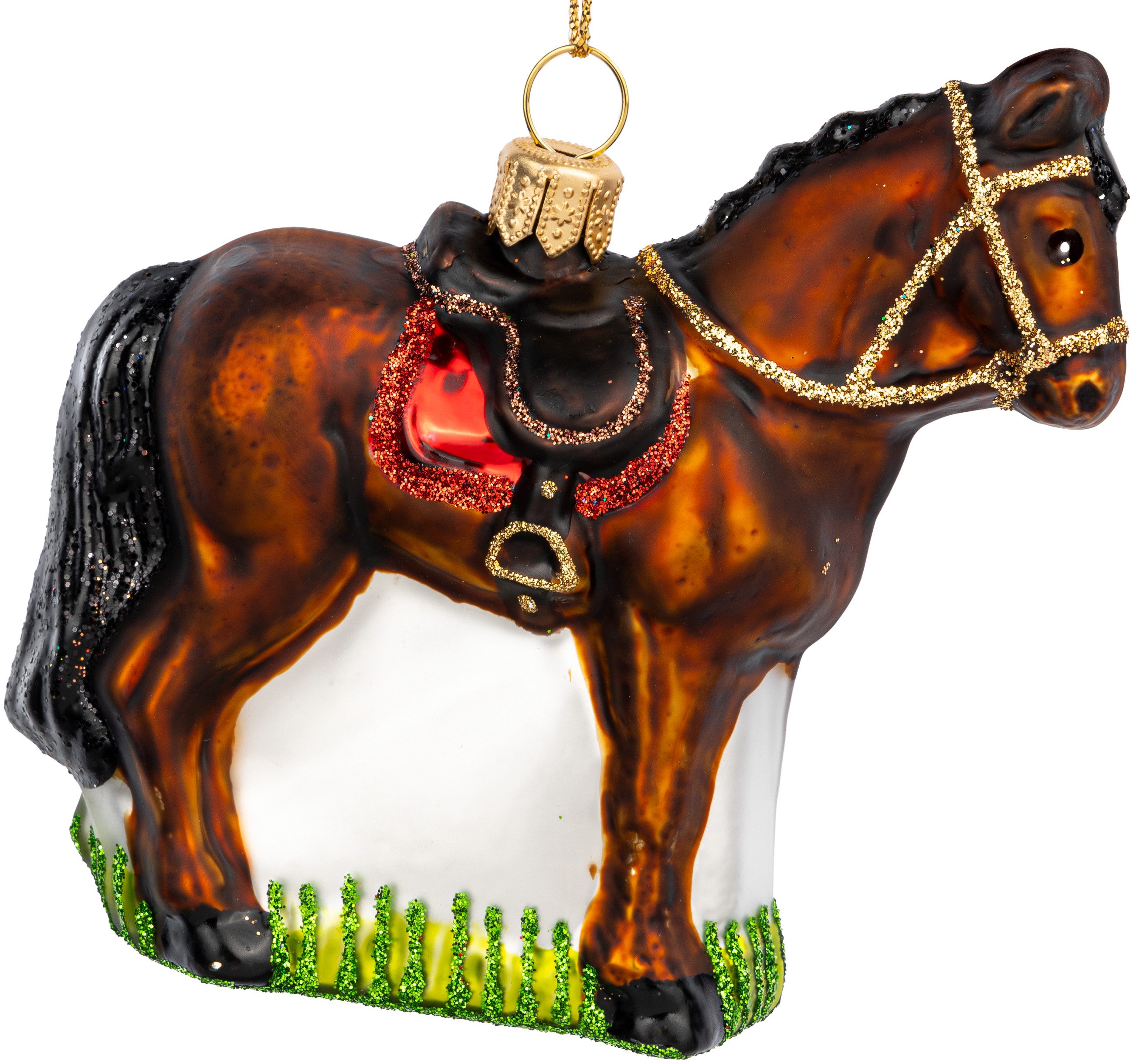 Christbaumschmuck BS813 Gesatteltes Pferd Glas Figur Weihnachtsbaum Anhänger