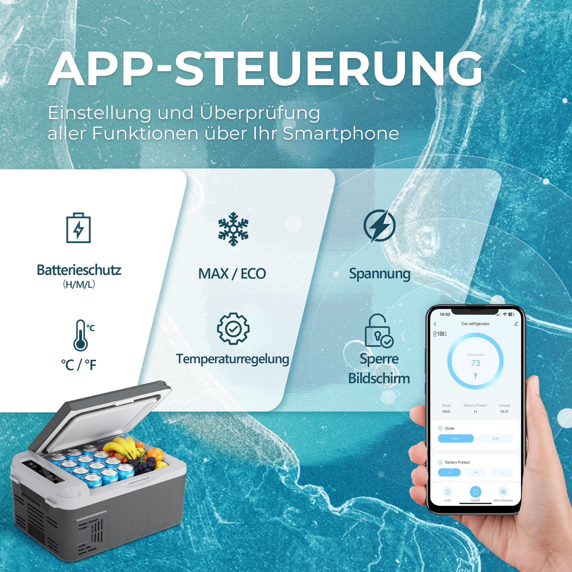 EUHOMY Kühlbox mit Kompressor, 10 L, 12/24 V DC und 120-240 V AC, 10 l, -20 °C bis 20 °C, APP-Steuerung, für Wohnmobile und Camping