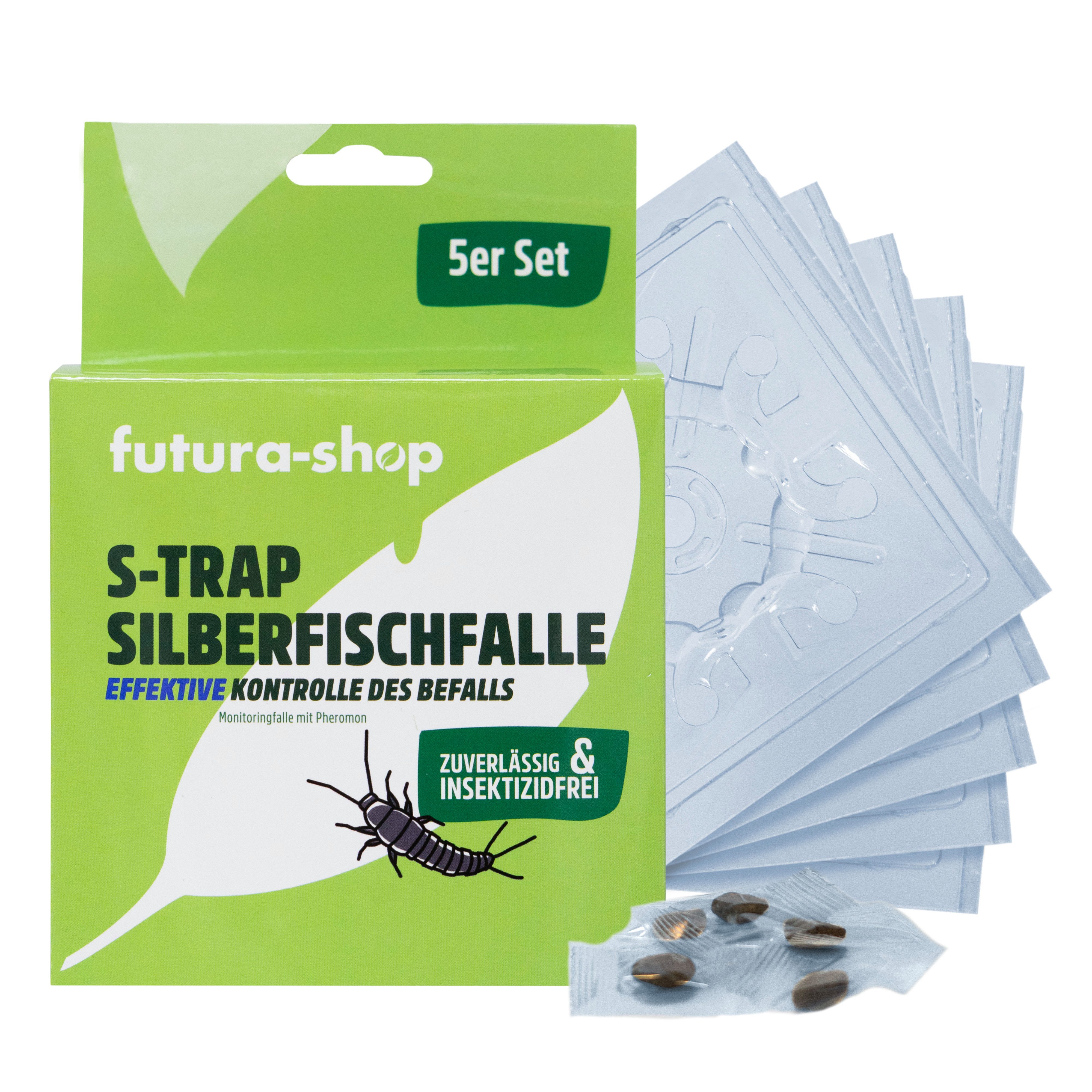 Futura-Shop Insektenfalle Silberfisch Falle Papierfischchen Ofenfischchen Pheromonfall, 5er-Set