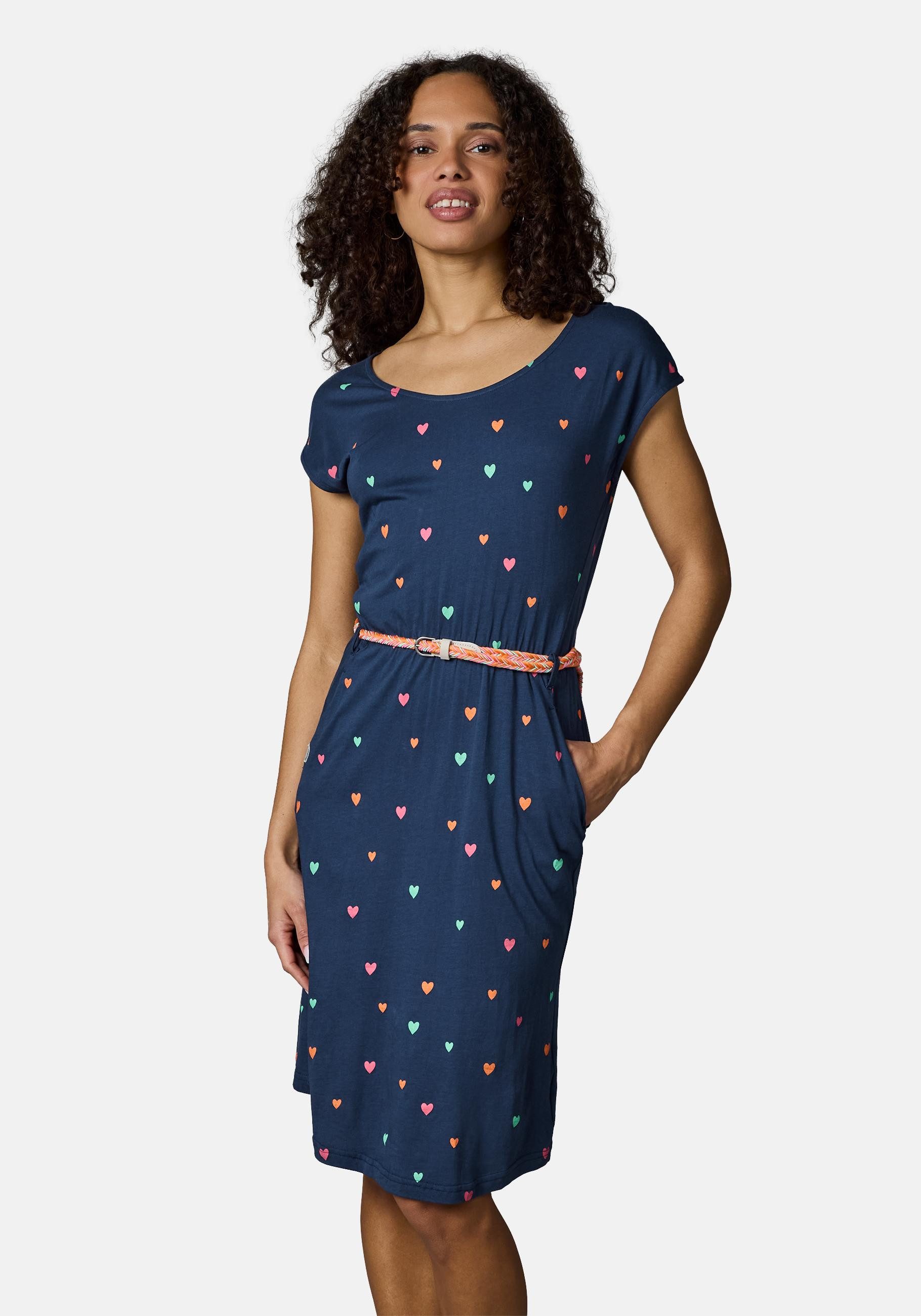 Ragwear Shirtkleid Lilithe Hearts YOUMODO Sommerkleid mit Herzchen-Print und Flechtgürtel