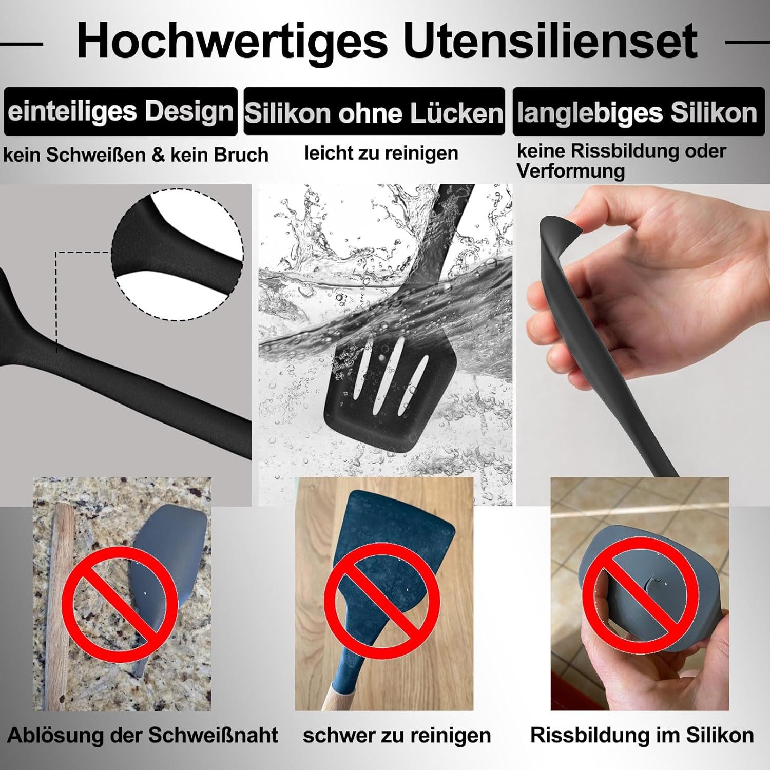 REDOM Kochbesteck-Set 12er Kochgeschirr Set Küchenutensilien Küchenhelfer (Gesund Silikon Kochset Antihaft Hitzebeständig mit Utensilienhalter, 12-tlg., Silikon – Bild 5 von 5