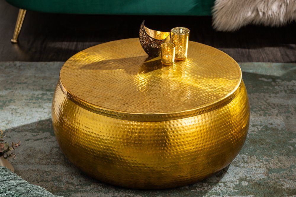 STORAGE Metall handmade · · mit Couchtisch ORIENT · Hammerschlag gold riess-ambiente Wohnzimmer · (Einzelartikel, rund Stauraum · Ø70cm 1-St),